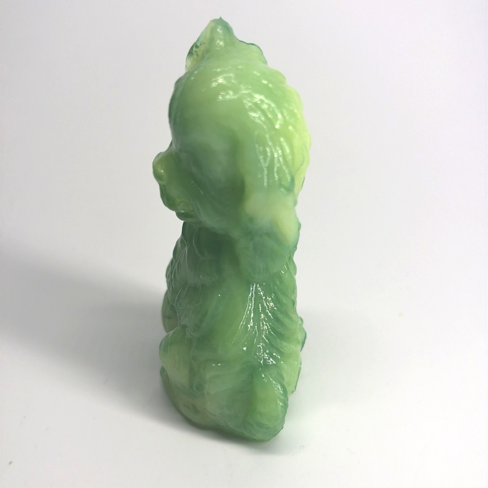 Boyd Skippy Dog Figurine Mint Green Slag 3.5″ Vaseline Uranium Glass Glow HTF