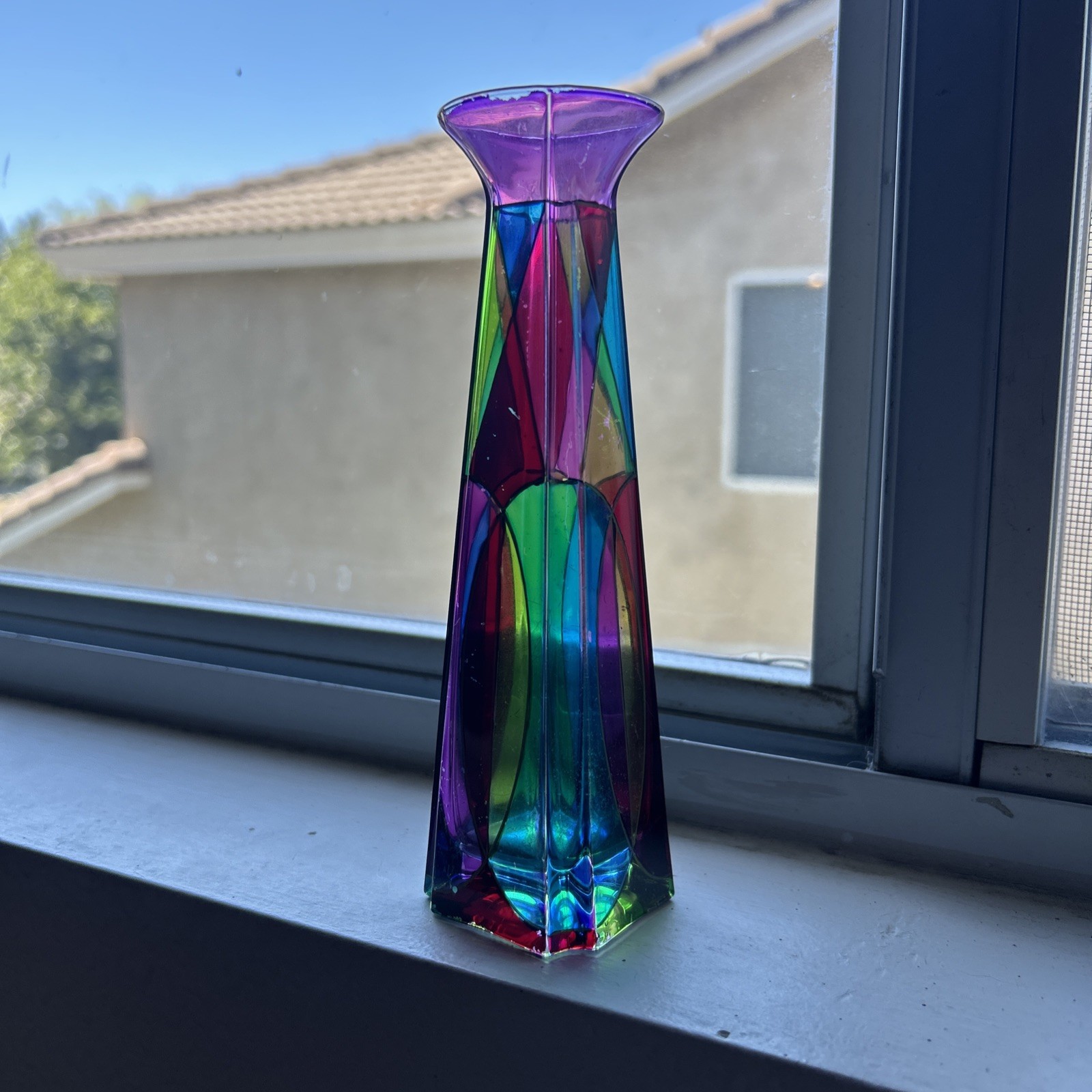 Due Zeta Murano Glass Vase Made in Italy Multi Color Hand Decorated 6.5 Inch