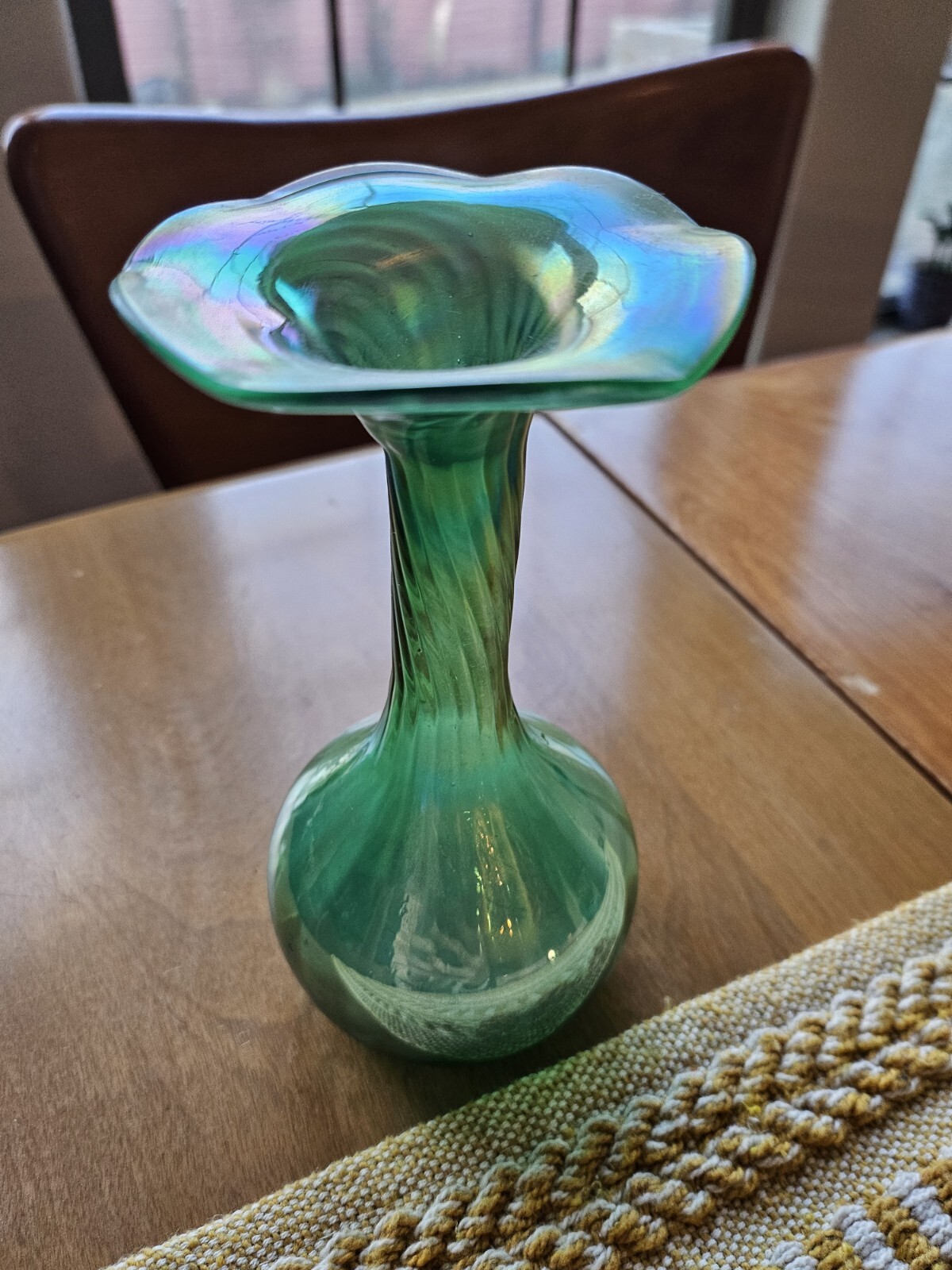Silvestri Mouth Blown Glass Vase Green Irridescent