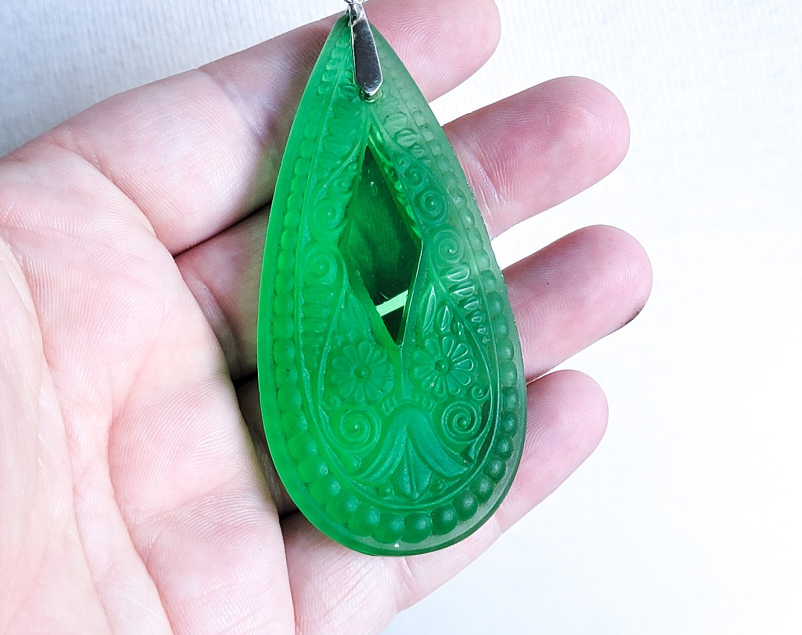 Sterling Uranium Glass Necklace Antique Pressed Glass Chandelier Crystal