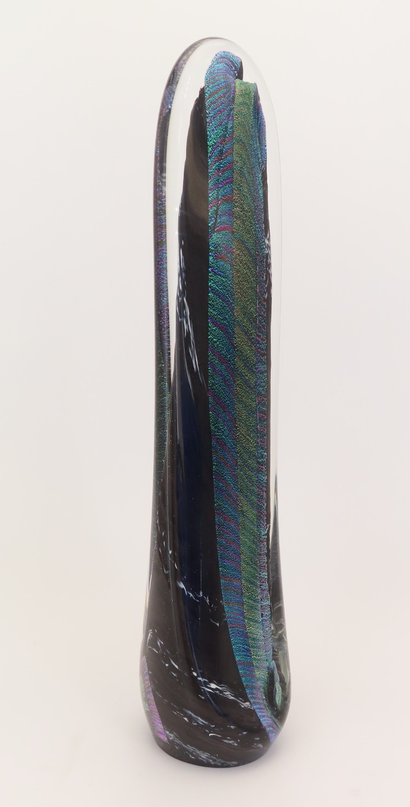 Scott Hartley Art Glass Sculpture Dichroic Peacock Feather Artist Signed 14.5″H