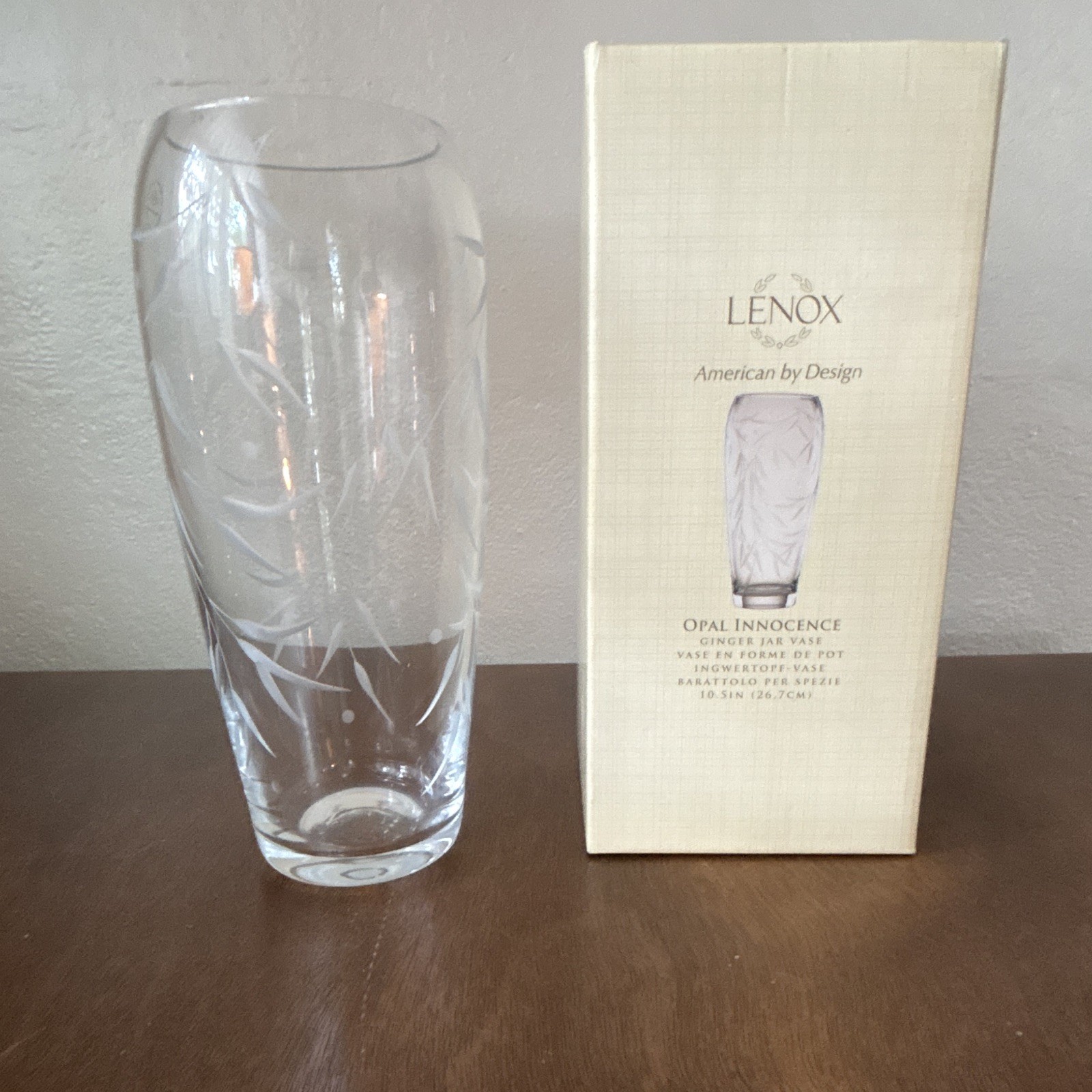 Lenox Opal Innocence Ginger Jar Vase 10.5in Clear Glass w/ Box