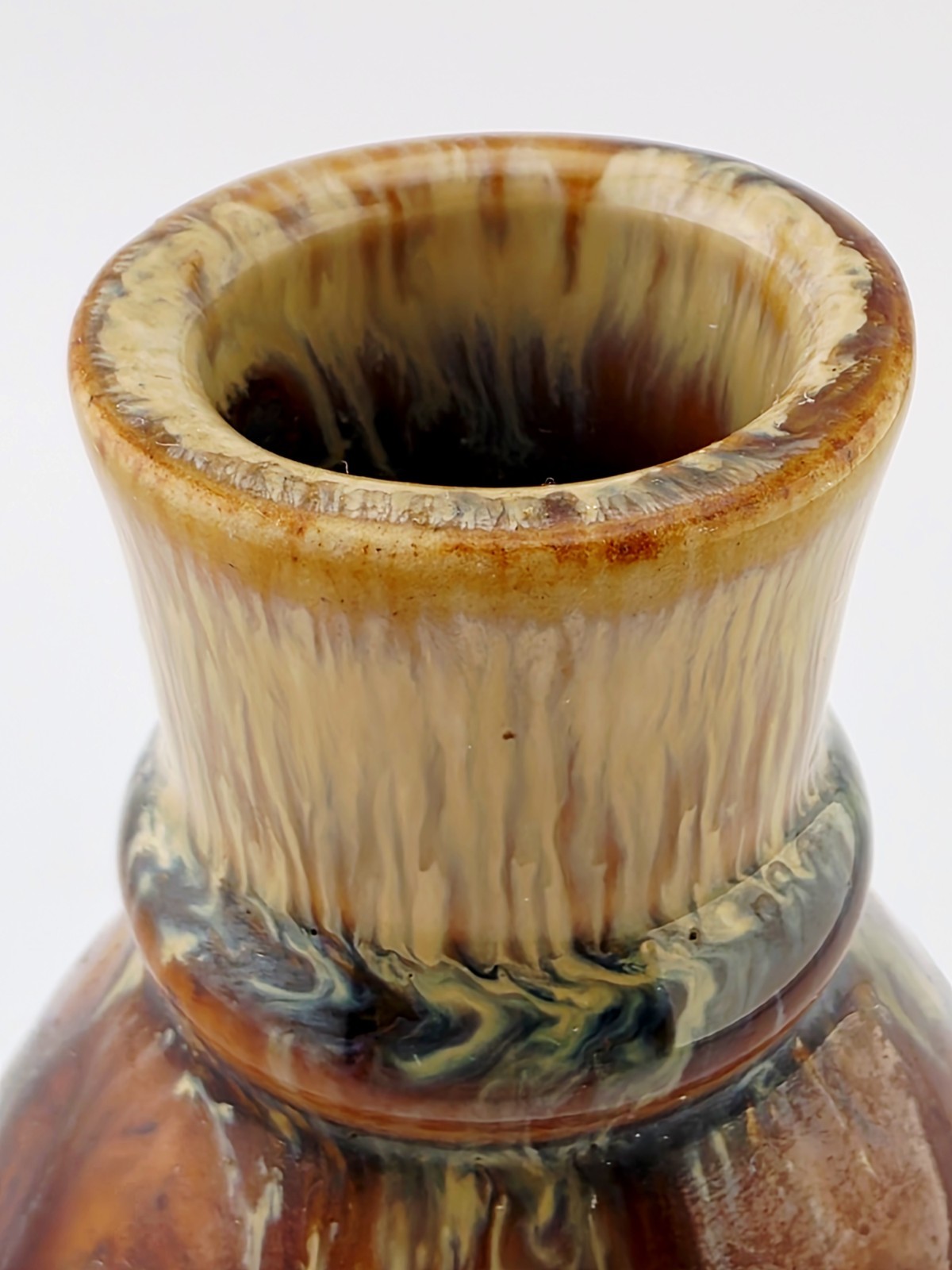 Vintage Studio Pottery Vase Drip Glaze Earth Tone MCM Brutalist Art Pottery 4½”