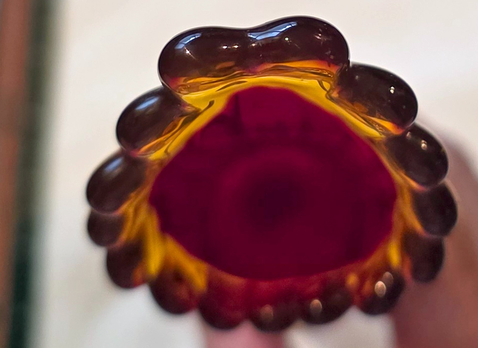 MCM Dark Red & Amber? Swung Vase 17″ high, by Fenton