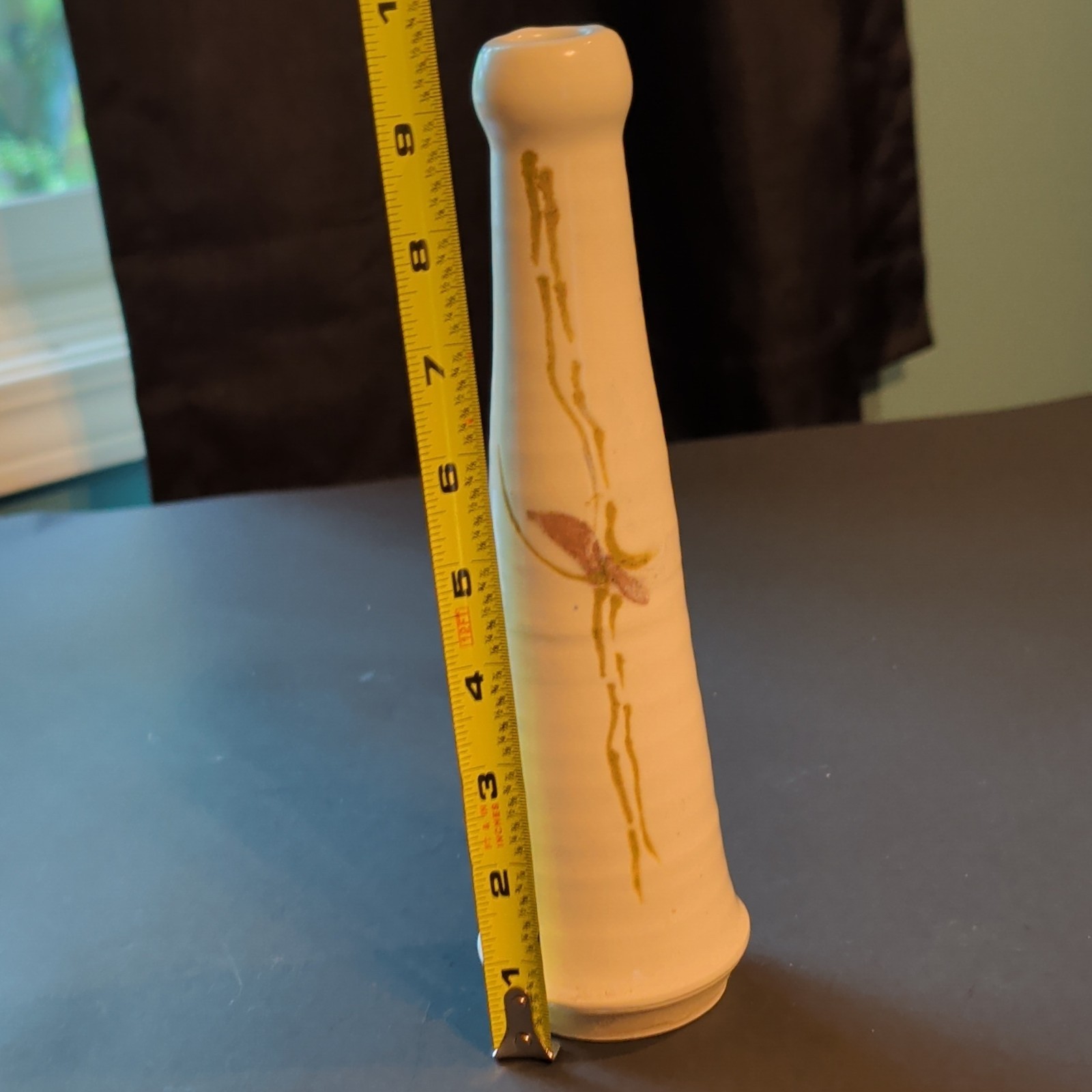 Handmade Ceramic Vase White Yellow Brown Abstract Glossy Pottery 7″ Tall