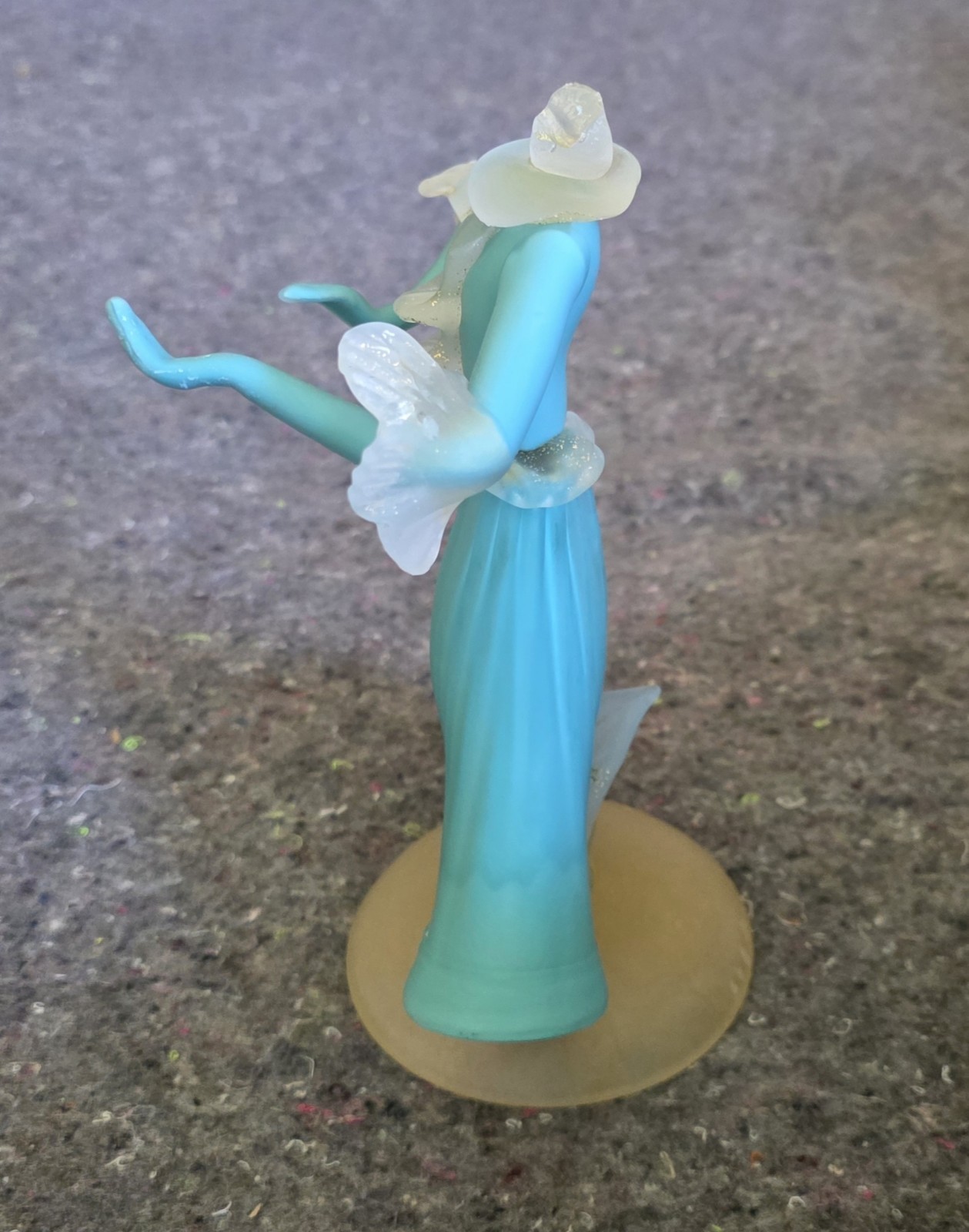TURQUOISE/CLEAR W/GOLD SPECS MURANO SOUTHERN BELLE ITALIAN ART GLASS 40’s AS IS