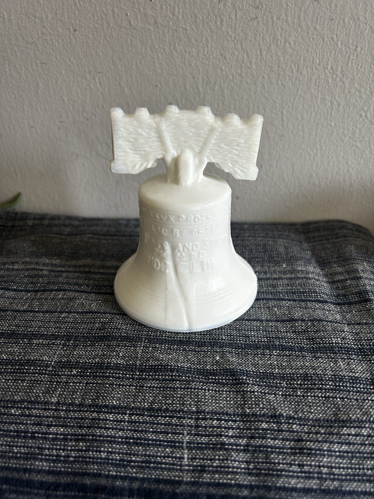 Vintage Milk Glass Liberty Bell Bell Opaque White Glass Patriotic USA 1970s