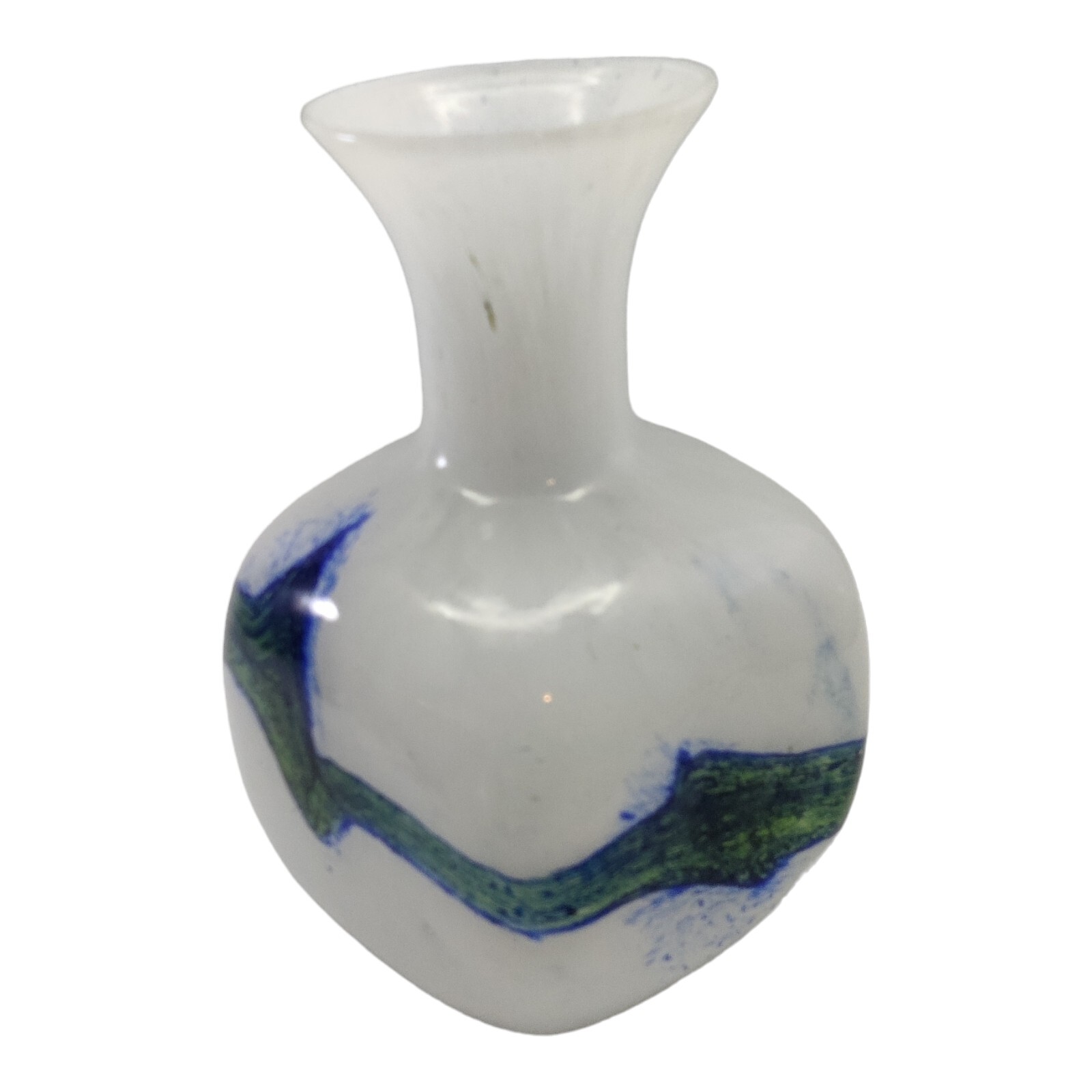 White Case Spatter Glass Abstract Vase Art Glass Peacock Inspired Colors