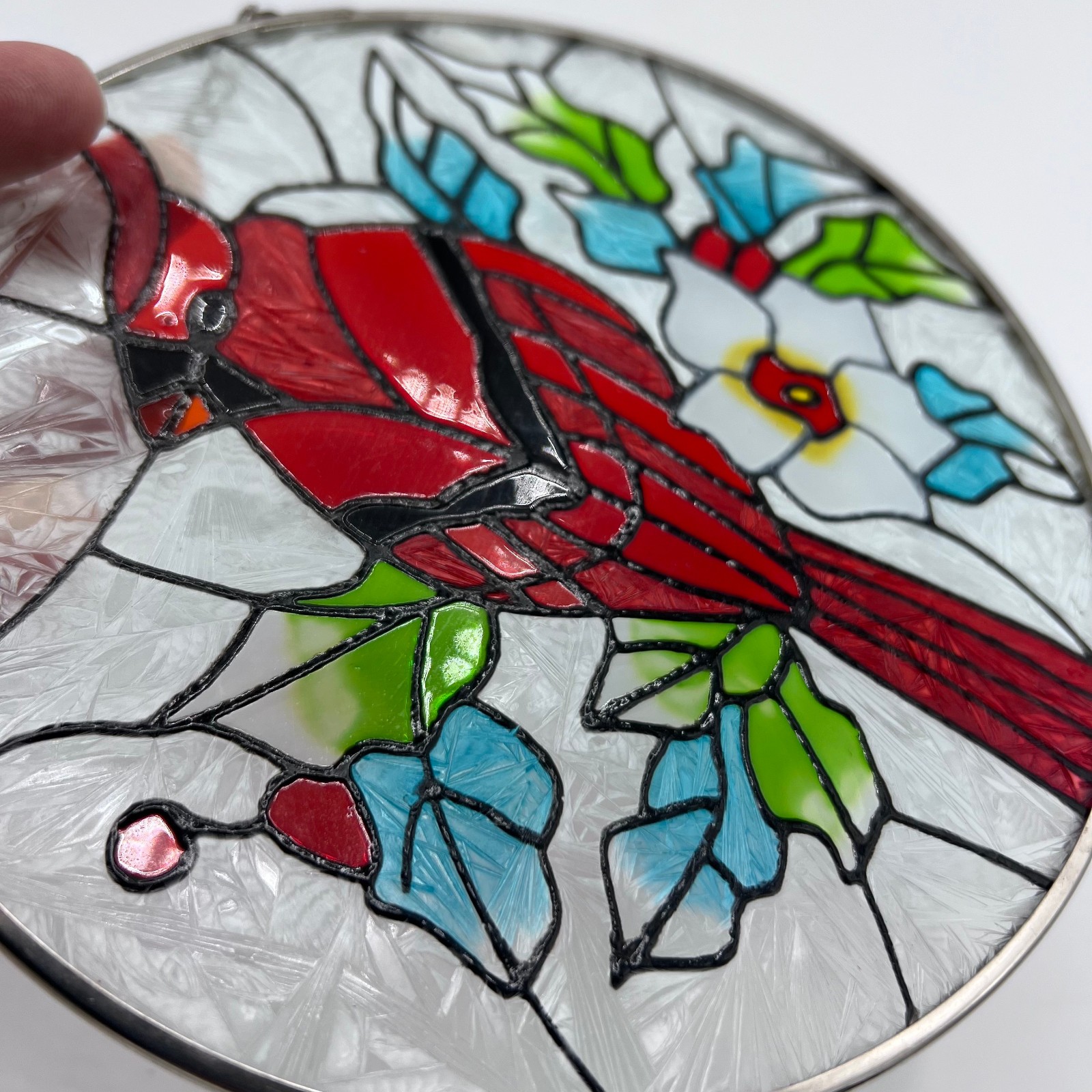 Frebento Cardinal Suncatcher Stained Glass Hanging Metal Chain