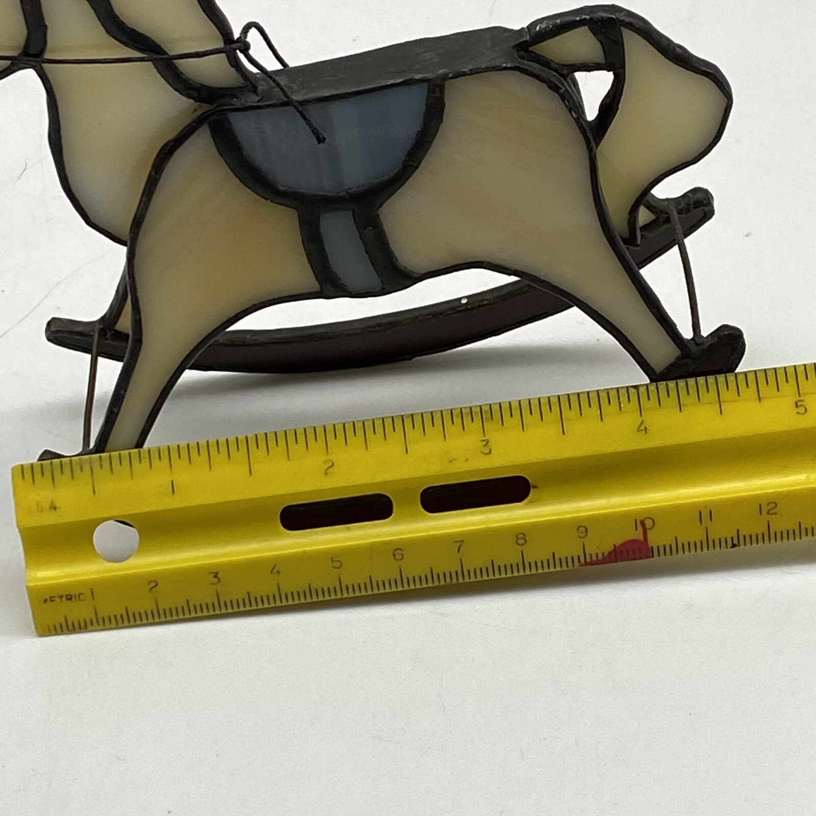 VTG 90s Stained Glass Rocking Horse Figurine Handcrafted Tabletop Decor Folk Art