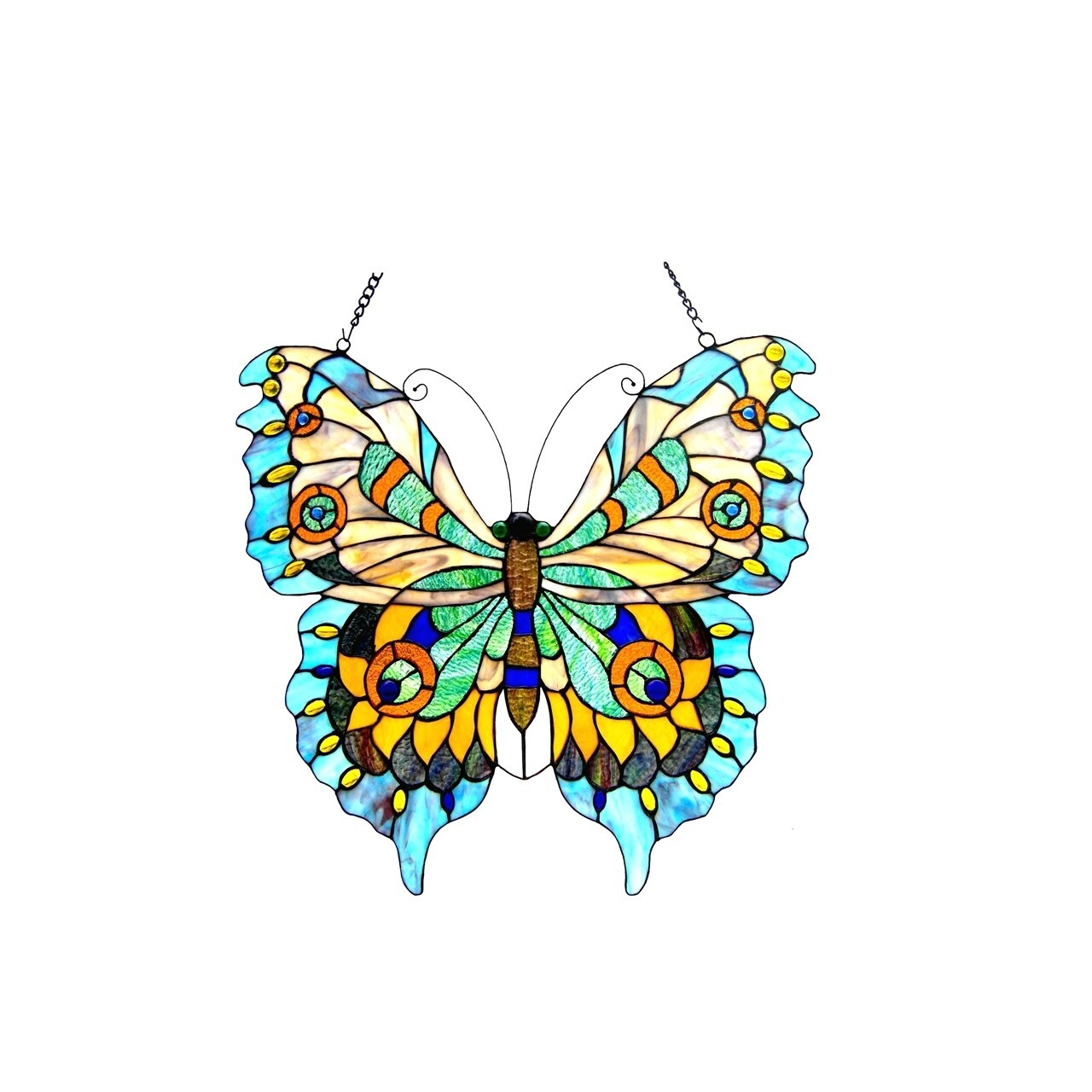 Tiffany Style Stained Glass Window Panel Suncatcher Butterfly Design