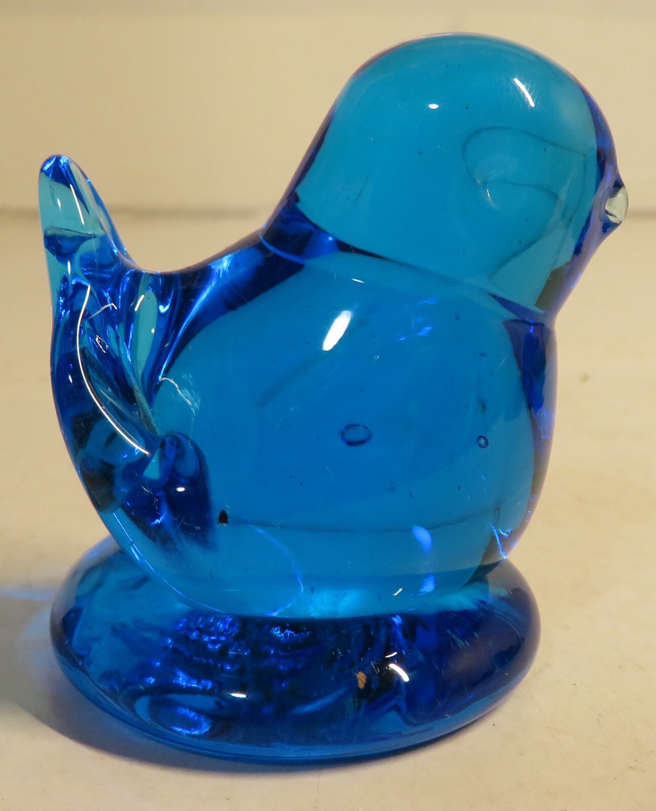 Vintage Bluebird of Happiness Chick Baby Blu Glass Figurine Signed Leo Ward 1993