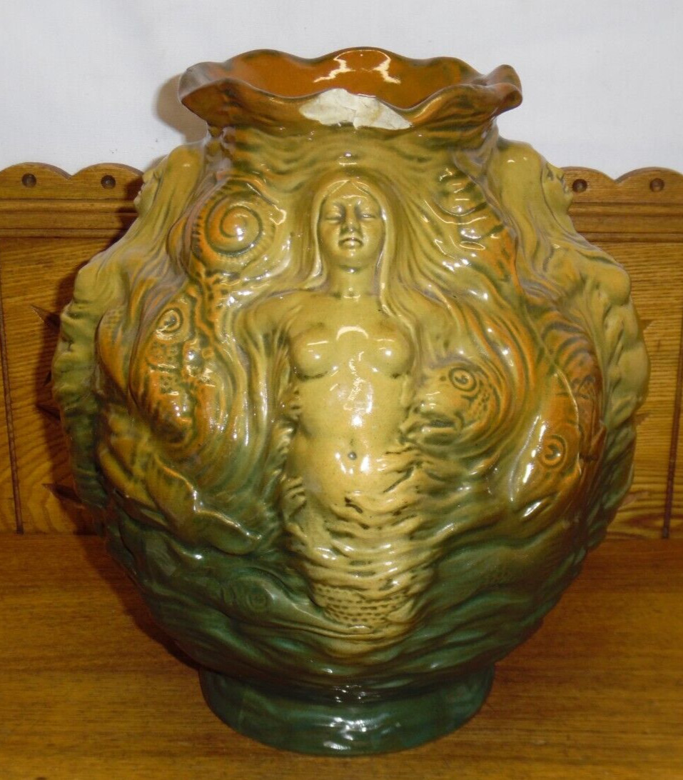 Antique Vance Avon Faience Pottery No. 118 Mermaid Vase – 12″