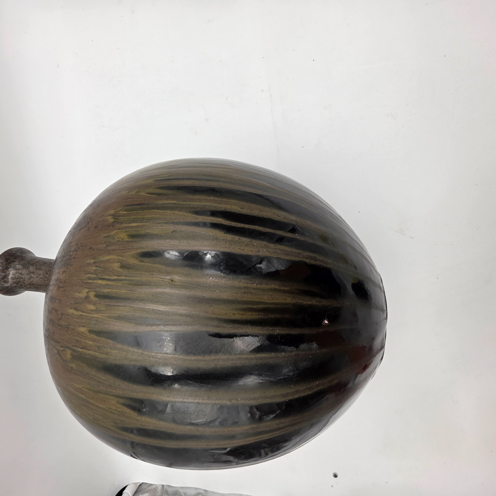 Vintage Large Hosley TM Brown Black Boho Drip Glaze Pottery Vase 12″