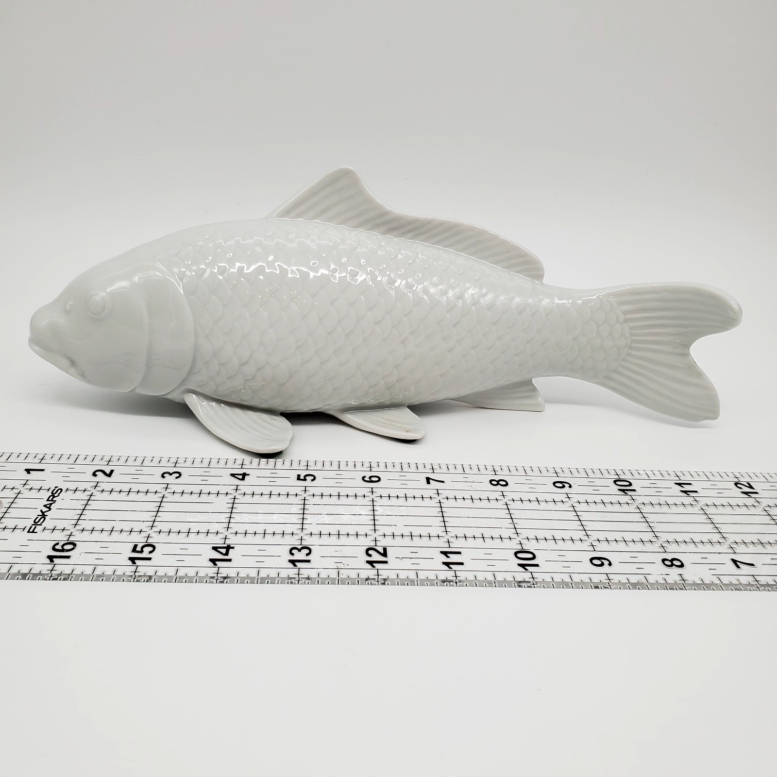 Andrea By Sadek Japanese White Lrg Koi Fish Porcelain Figurine Sculpture 12″