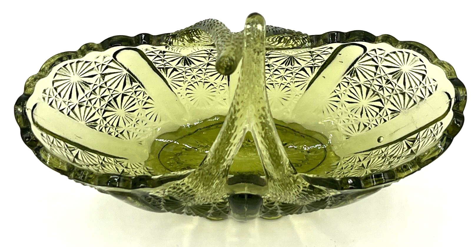 Fenton Art Glass Colonial Green Glass Basket American Classic Twig Handle EUC