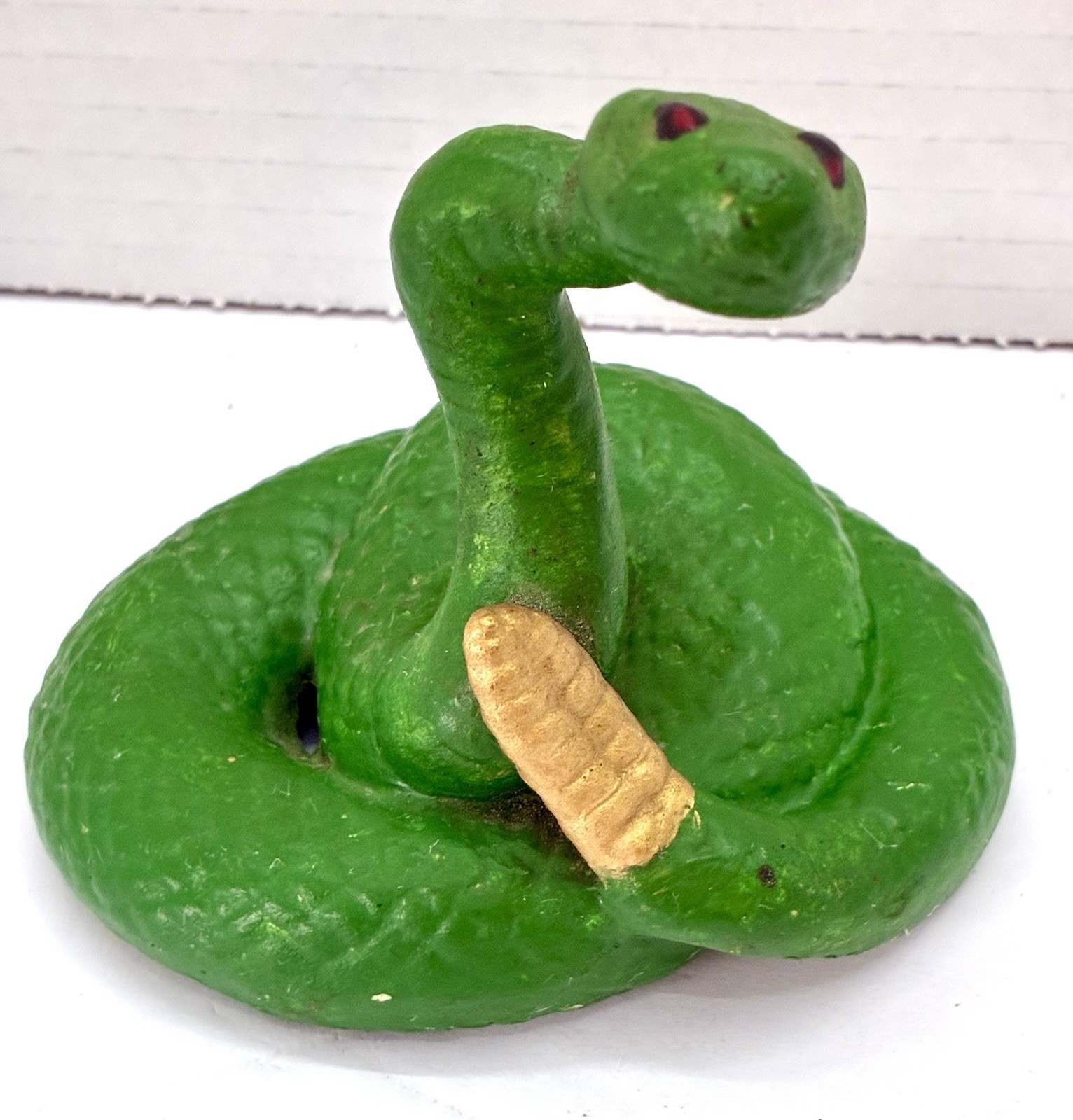 Vintage Ceramic Art Coiled Green Rattle Snake Worm Figurine