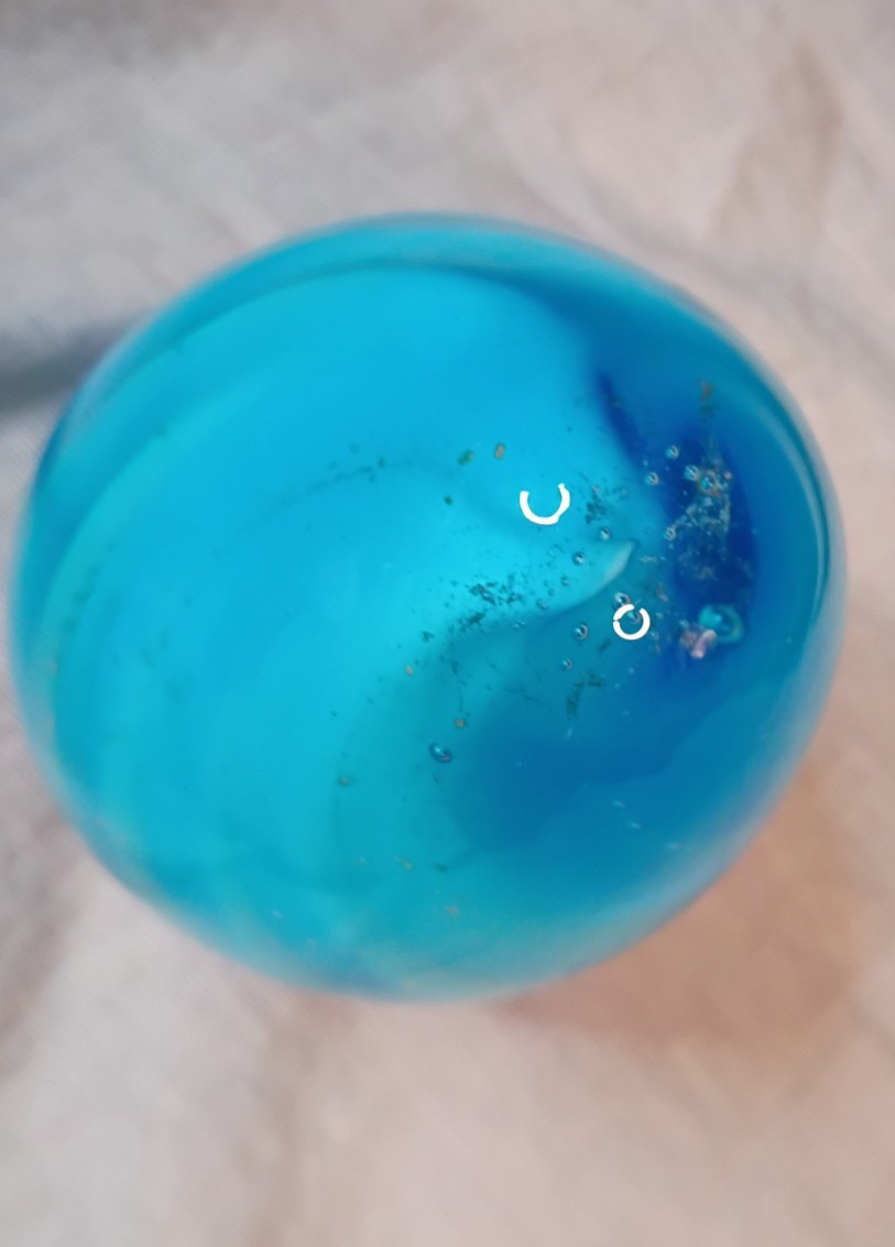 Murano Baby Blue, White, and Gold Swirl Glass Egg Paperweight Heavy Italy
