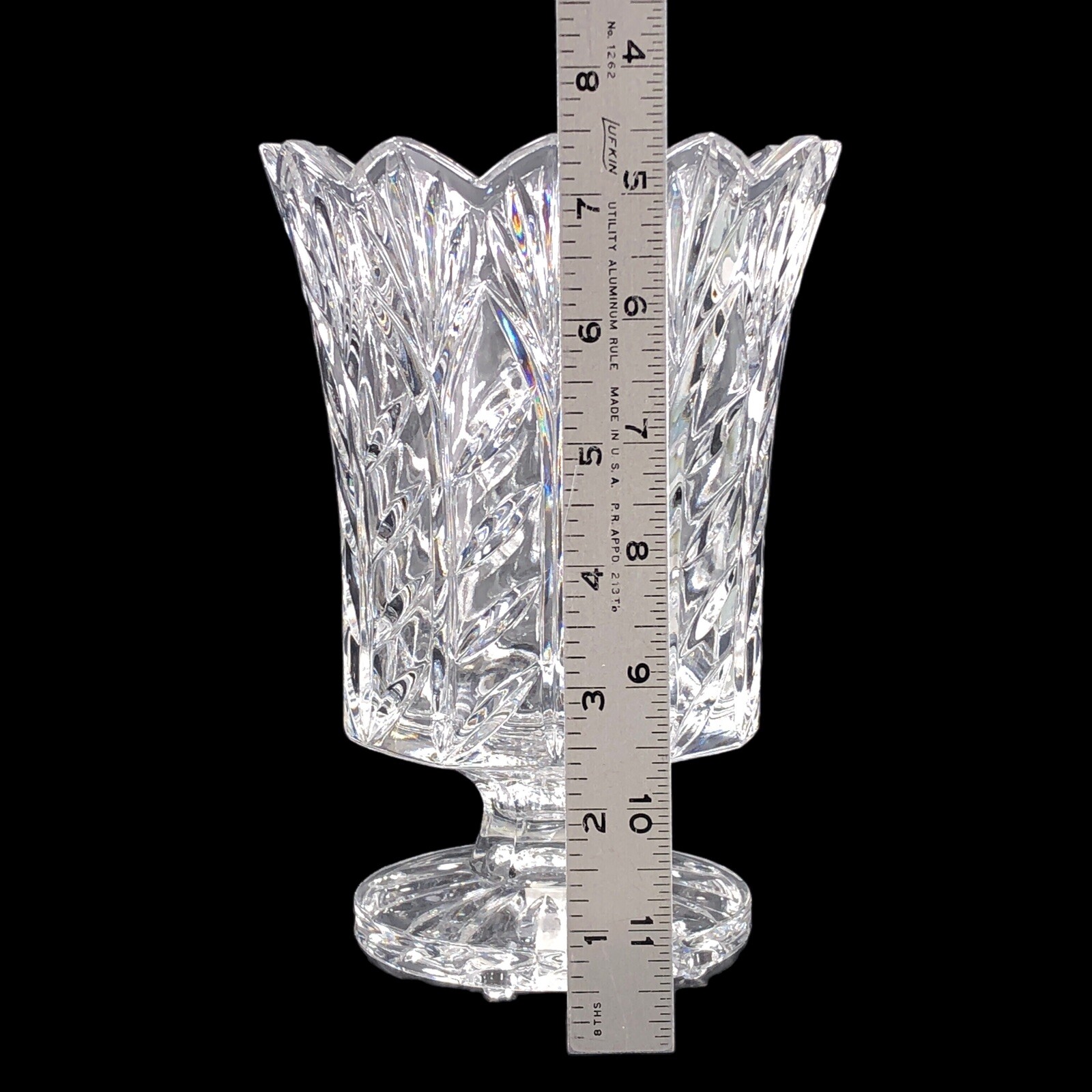2ct Fifth Avenue Crystal Glass Hurricane Candle Holder Vase Lead Poland 7 1/2 in