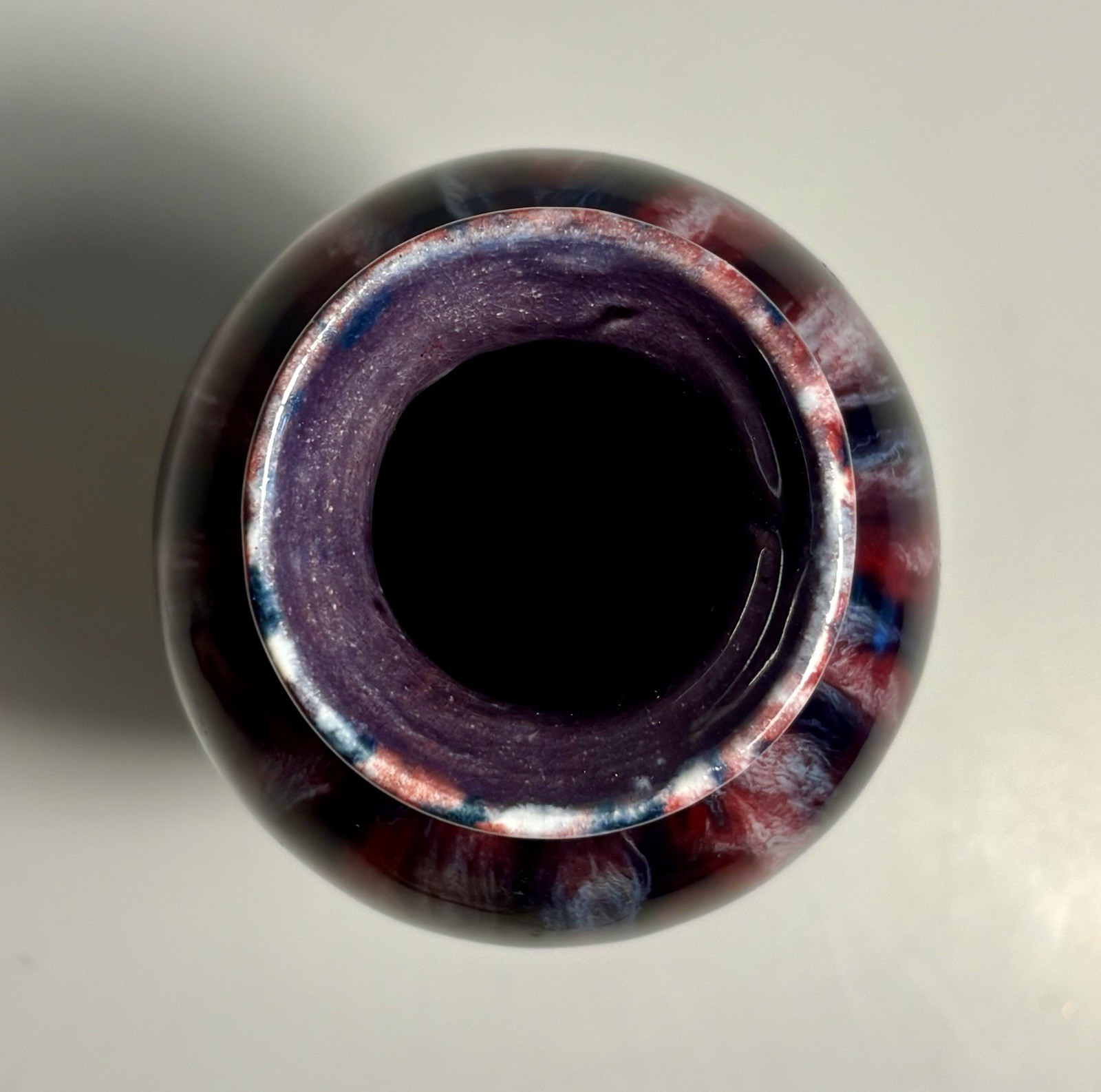 Vintage Drip Glaze Porcelain Vase Blue & Red Made in Czechoslovakia