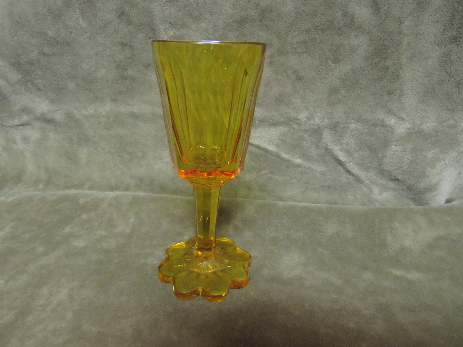Victorian Yellow Amber Glass Cut Polished Biedermeier Wine Stem Petal Footed