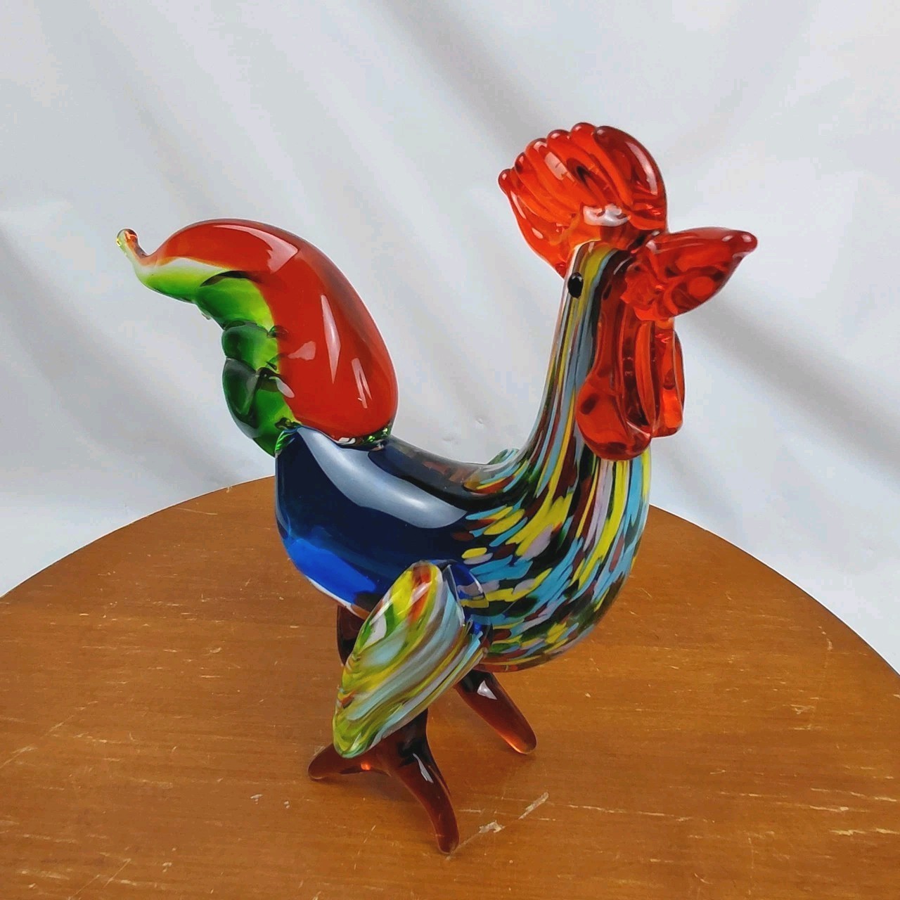 Vintage Murano Art Glass Rooster Hand Blown Multicolor Figurine 11.5″ Long