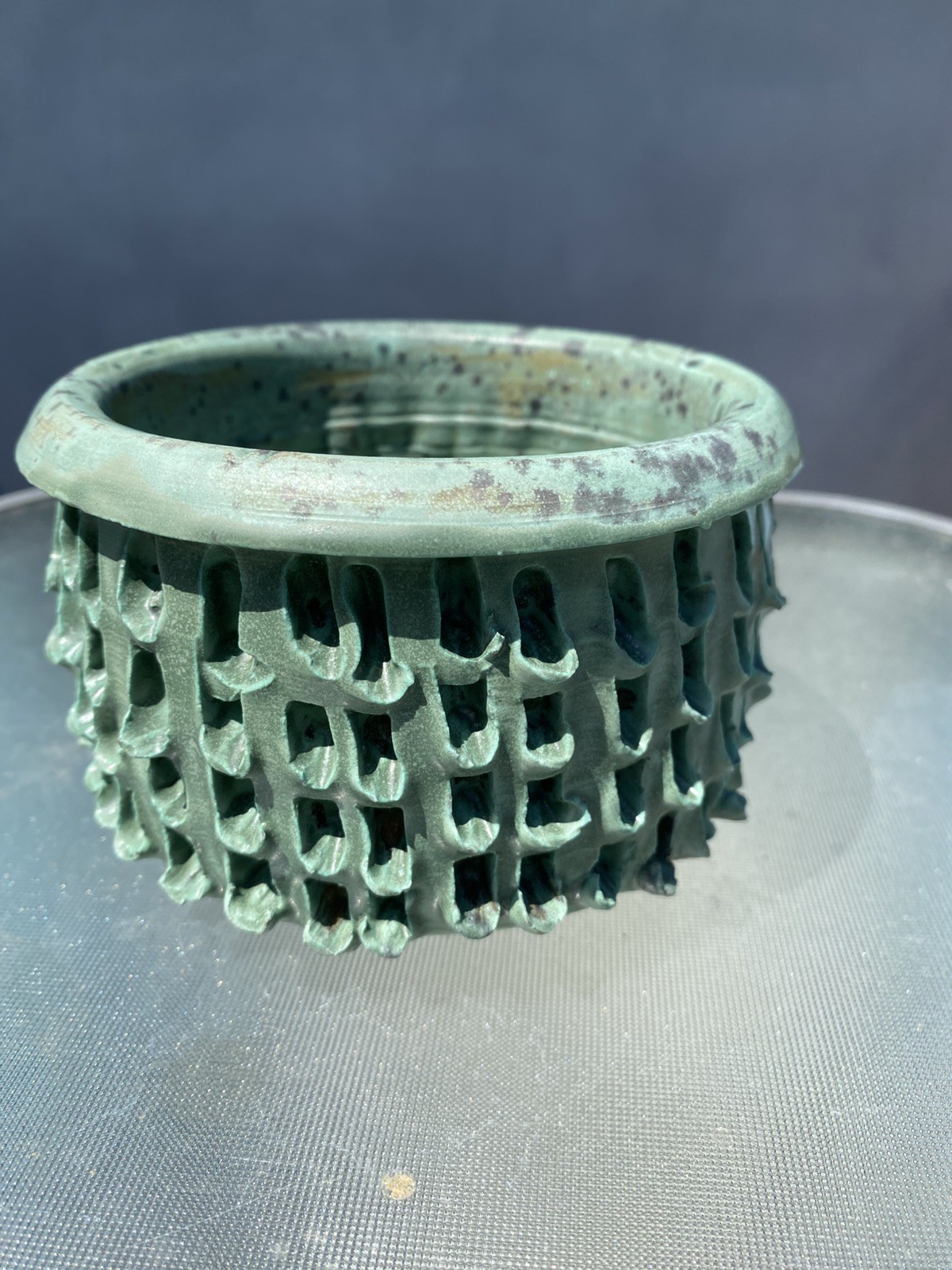 Wheel thrown Porcelain Cactus Succulent Planter 5.25“ Diam 3 5/8” h hand carved