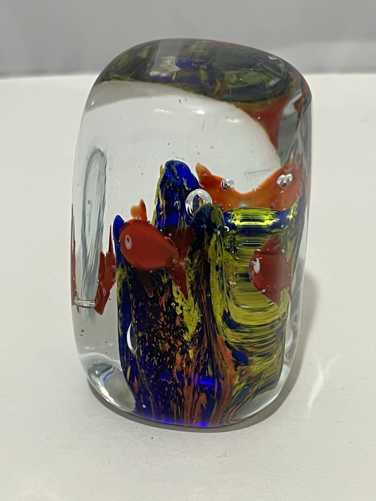 VTG Murano Style Small Art Glass Fish & Underwater Aquarium Paperweight 3”