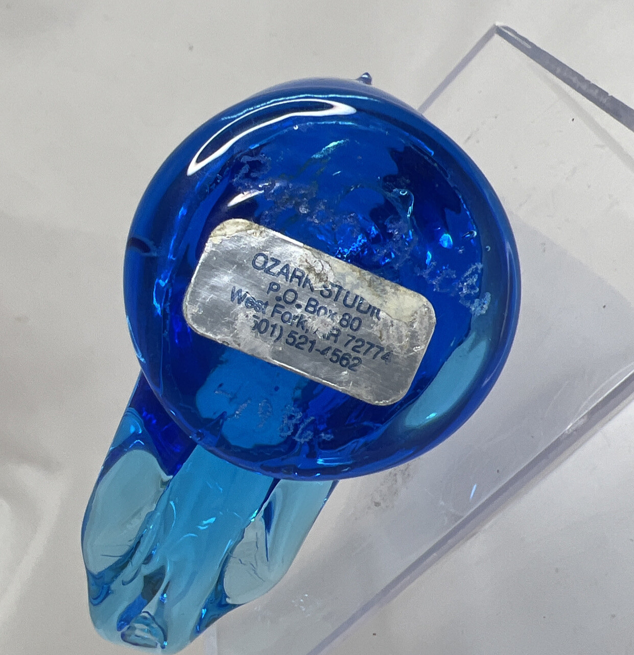 VTG Art Glass Bluebird Of Happiness Ozark Studios Signed Bryon Hicks 1986