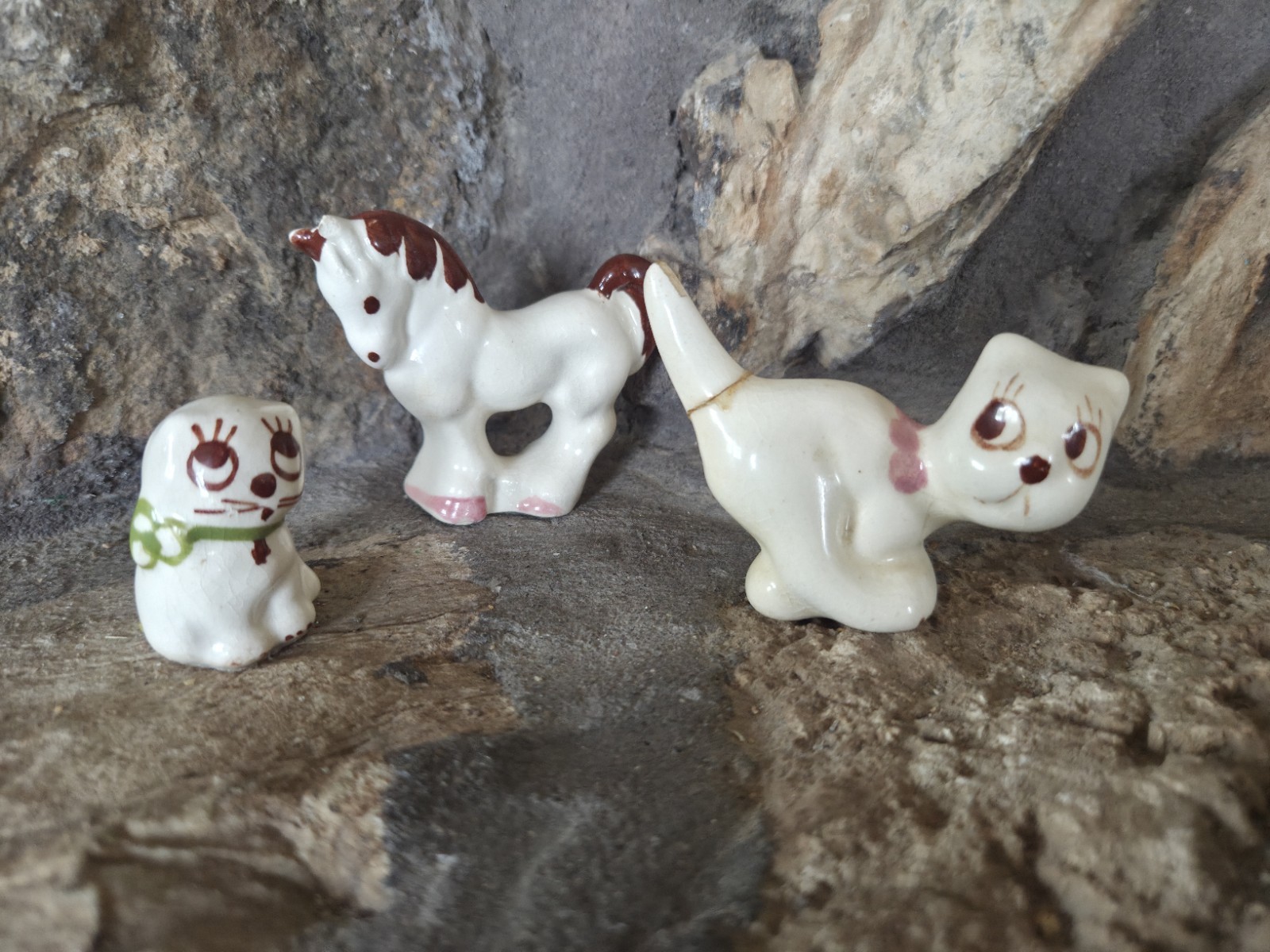 3 Vtg Rio Hondo California Pottery Figurines Horse Kitten Puppy MCM Please READ