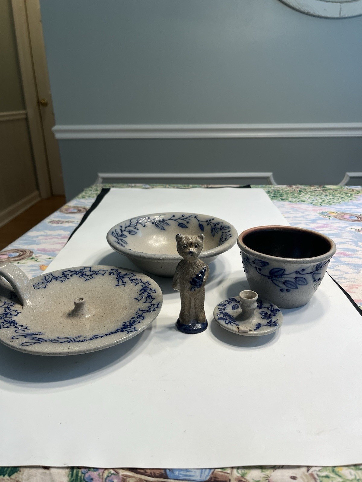 Lot of 5 Salmon Falls Pottery Bowl Candle Holder Bear Christmas