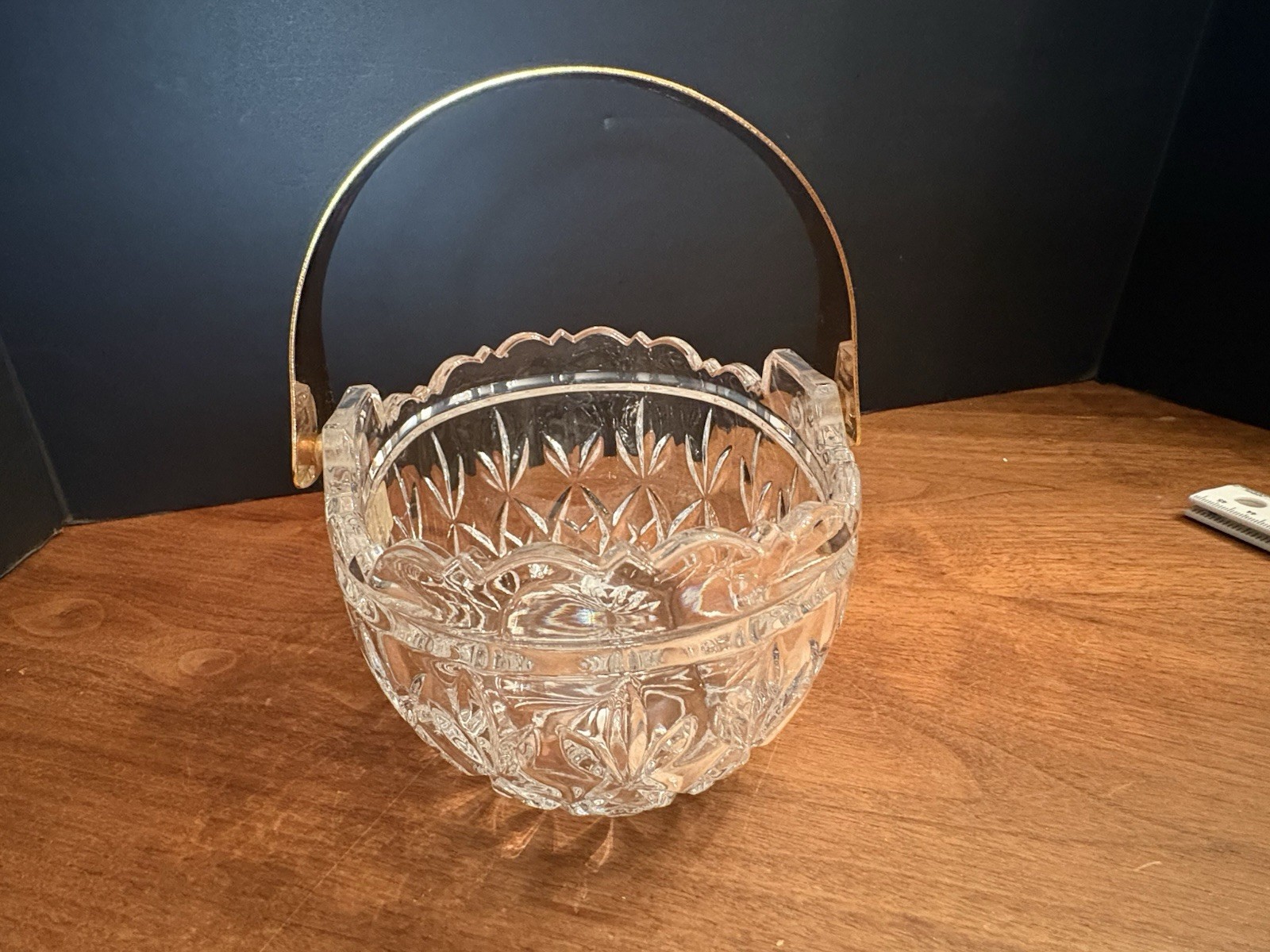 Vintage Crystal Clear Industries 24% Lead Crystal Basket W/ Metal Handle Germany