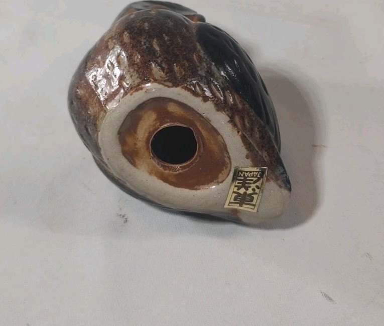 Stoneware Pottery Owl Figurine Vintage Japan Pottery