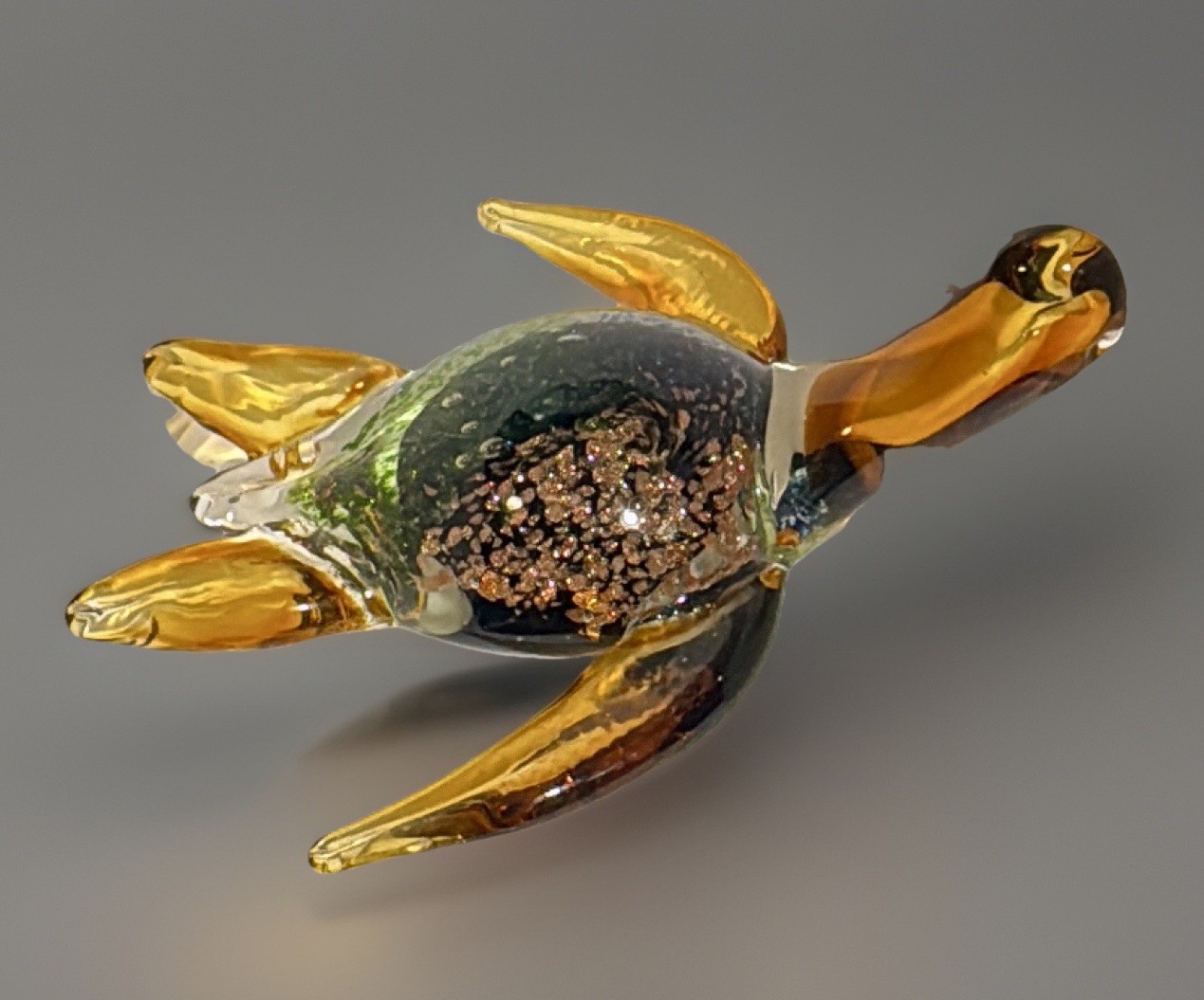 Vintage Green With Copper Sparkle Shell Murano Italian Glass Sea Turtle Sticker