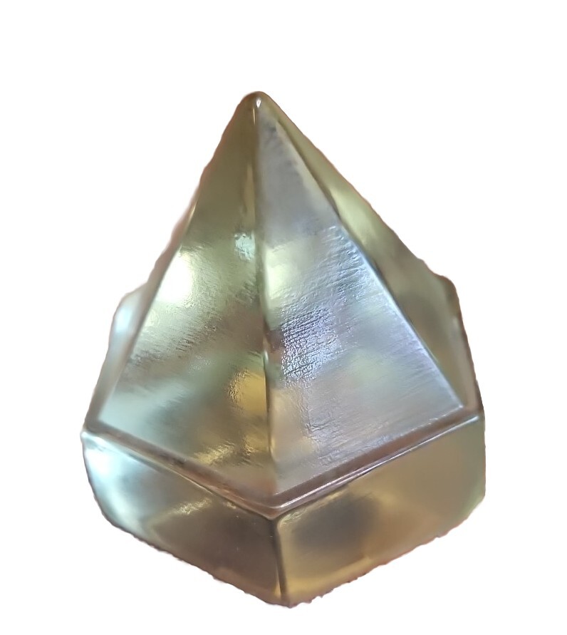 Vtg Paperweight 3″ Light Green Glass 6 Sided Hexagonal Pyramid Ornament