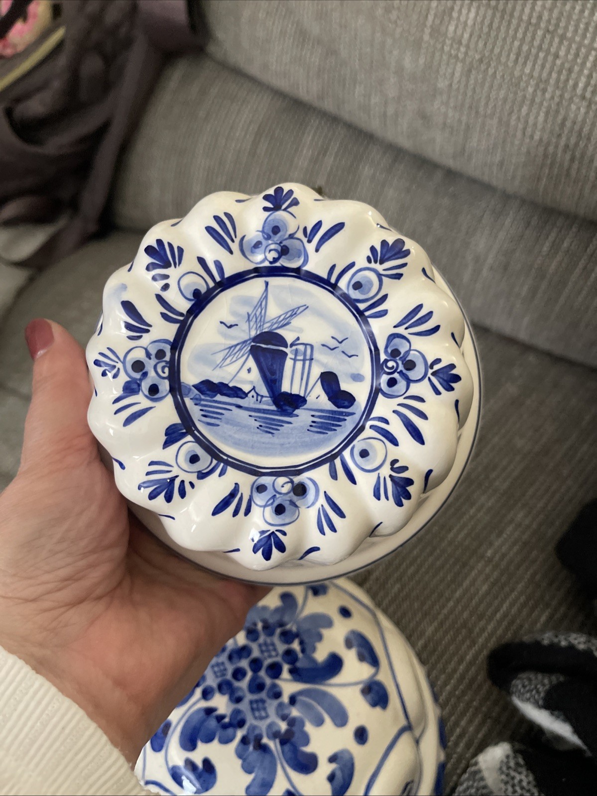 Vintage Delft Blue Ceramic Wall Mold Set Hand Painted Floral Windmill Holland