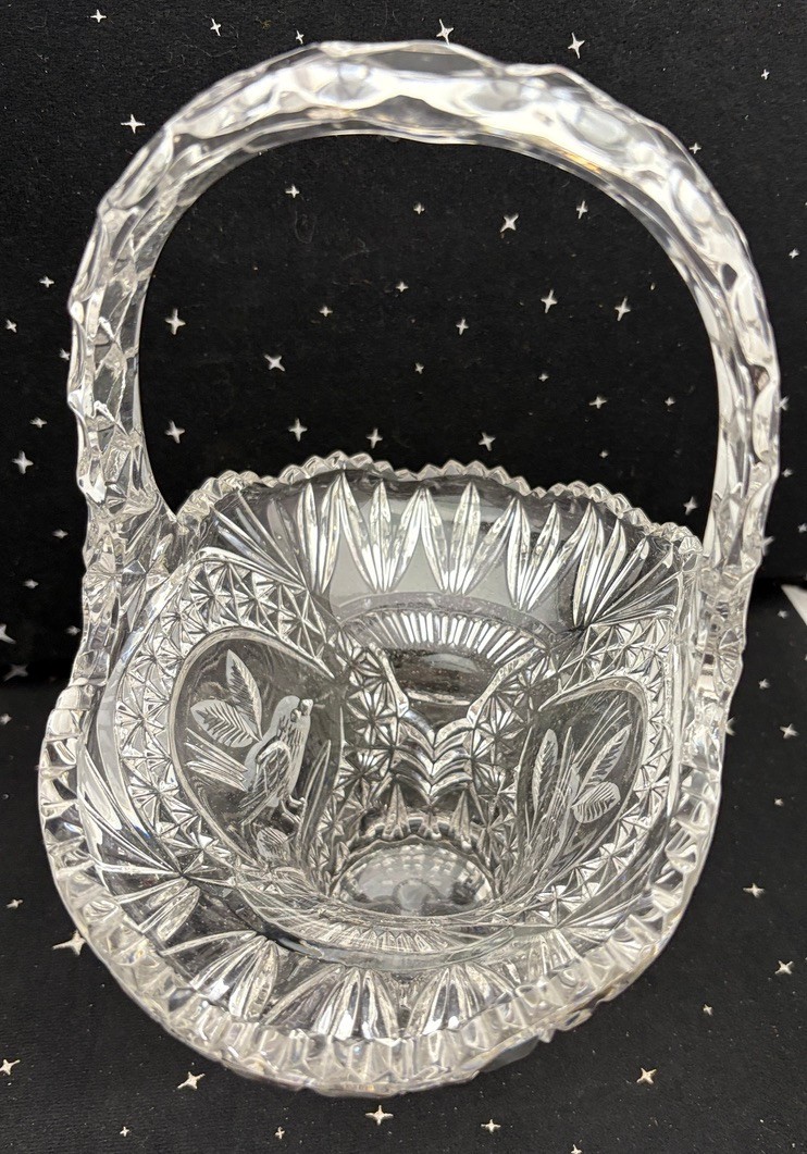 Vintage Hofbauer Byrdes Collection Large Crystal Basket 10″ Germany 6.3 pounds