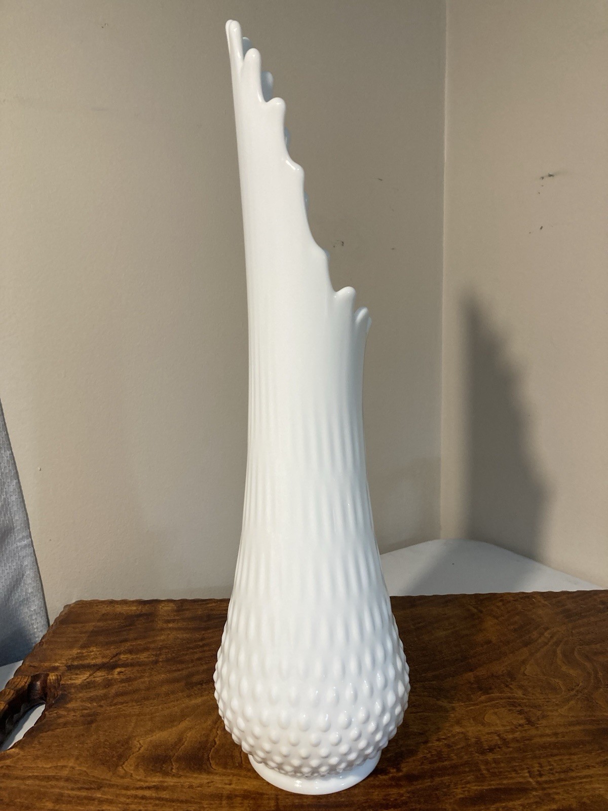 Vintage Mid Century Swung Hobnail Marked Fenton White Milk Glass Vase 16 Tall