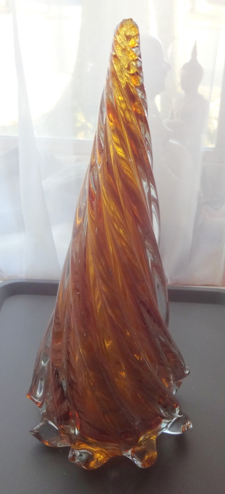 Vtg Christmas Tree Murano Art Glass 13″ Tall Clear Gold Copper Dust Handcrafted