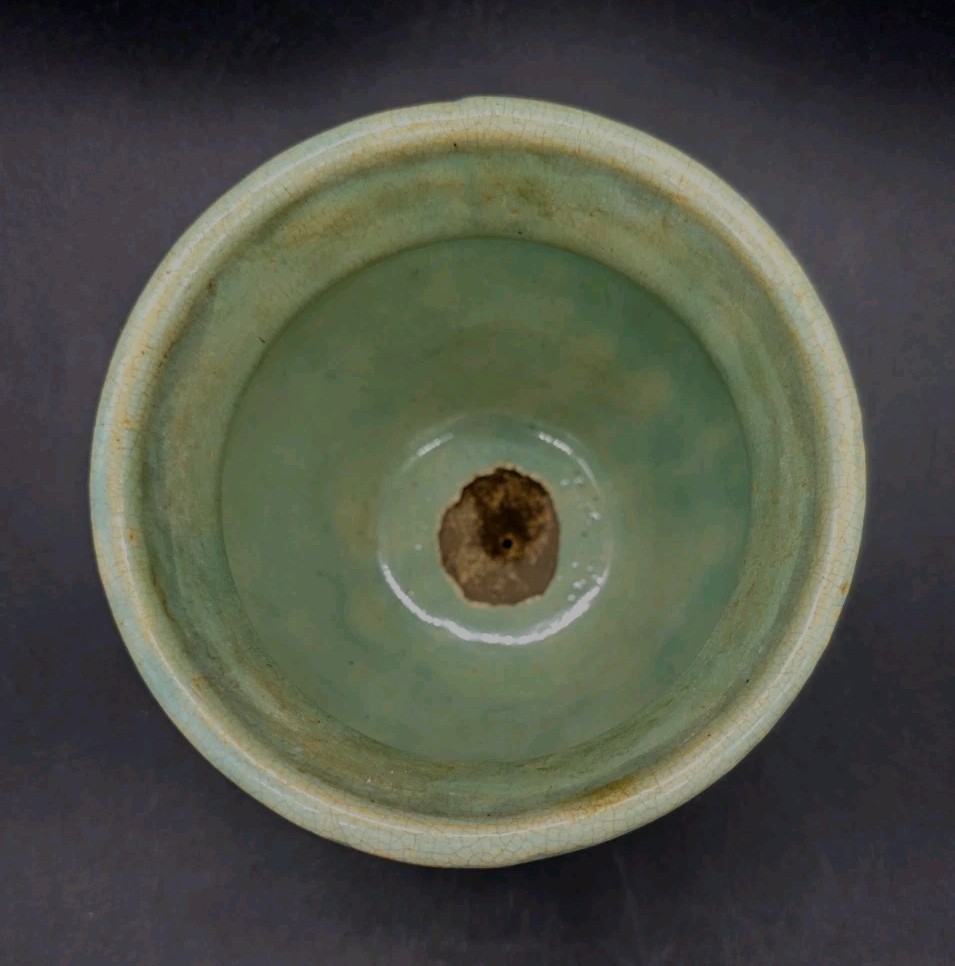 1920s McCoy Pottery Aqua Turquoise Sunburst Deco Cache Pot Jardiniere 4¼”