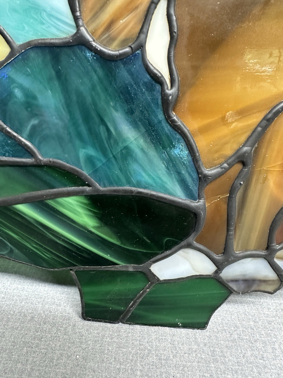 Stained Glass Artwork w/Majestic Moose Standing in Forest 11″ x 9″ Green Brown