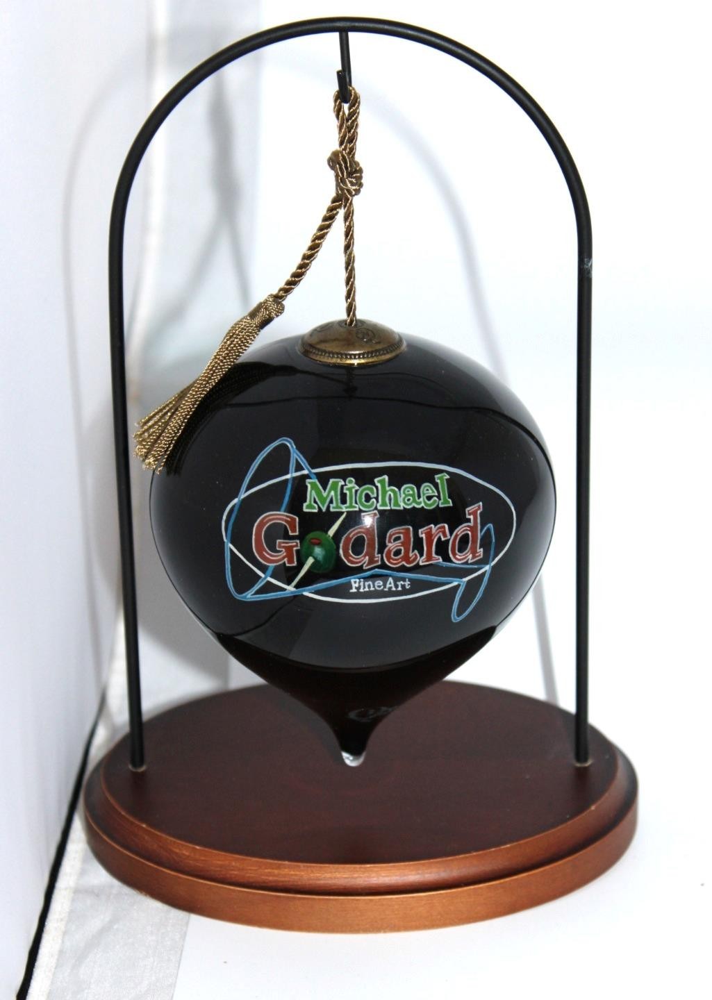 MICHAEL GODARD FINE ART CHRISTMAS TREE ORNAMENT MARTINI OLYMPICS & DISPLAY STAND