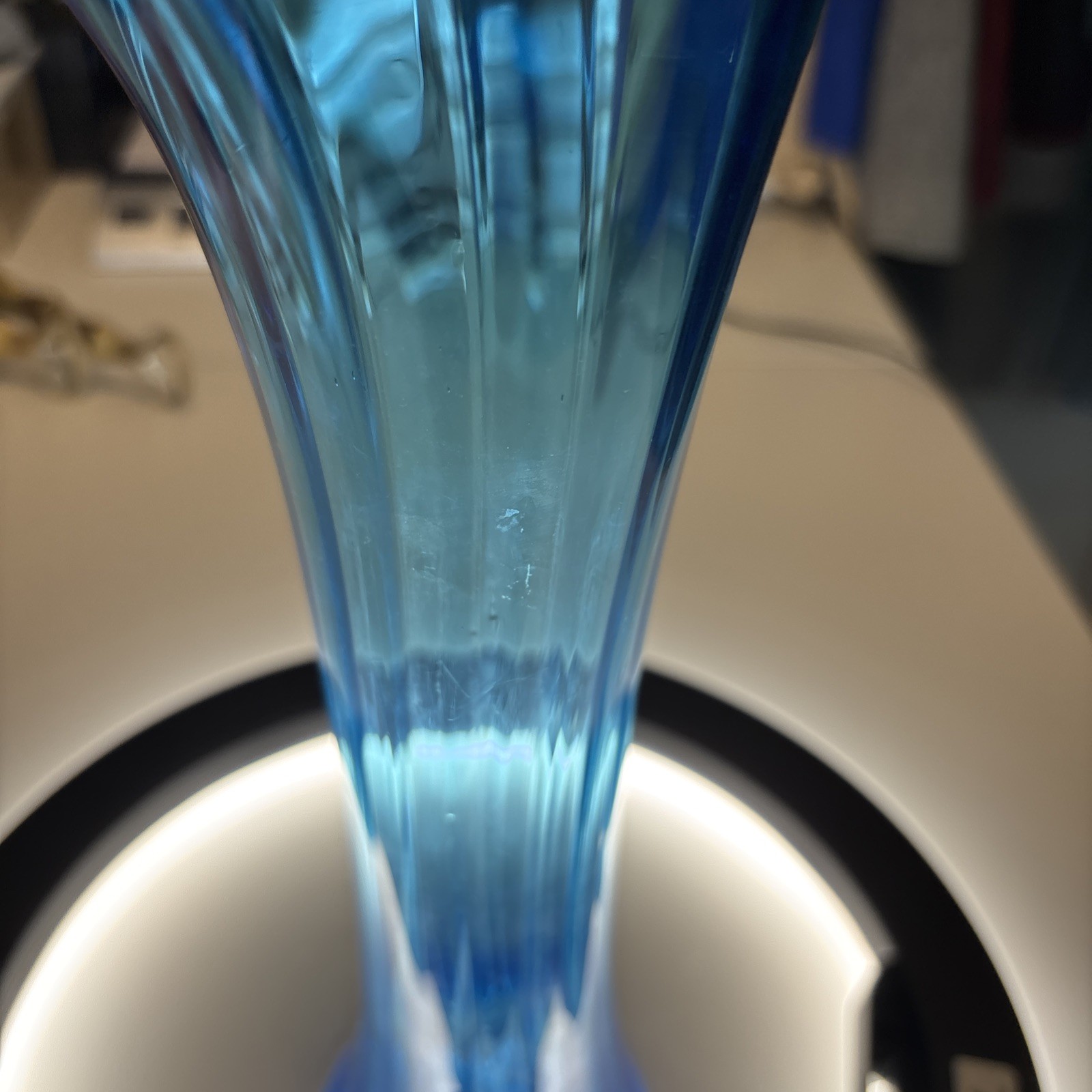 Mid-Century Modern LE Smith Peacock Blue Swung Vase Ruffle Edge 13 7/8”