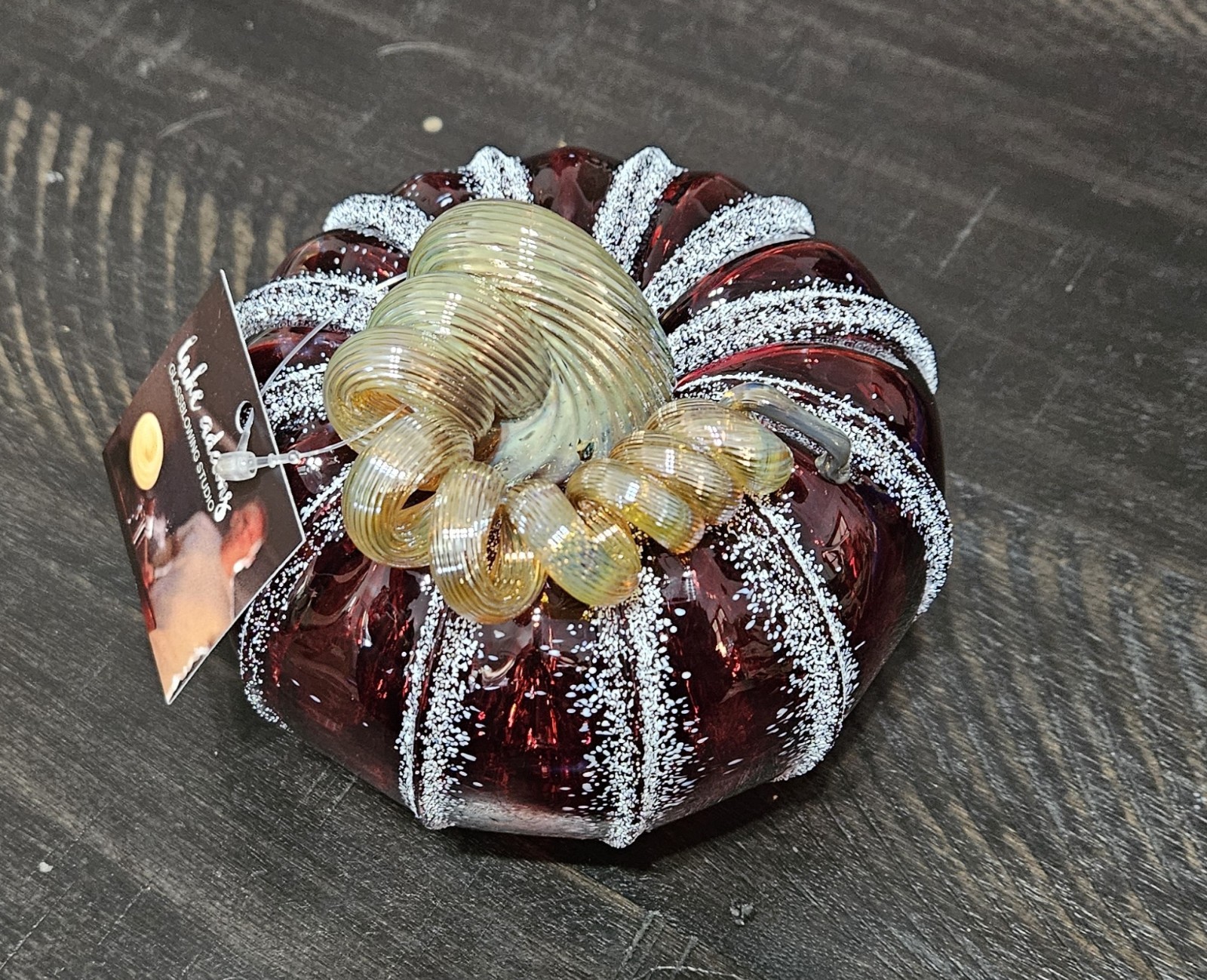 Luke Adams Glassblowing Studio White Frosted Cranberry Pumpkin, Squat Size