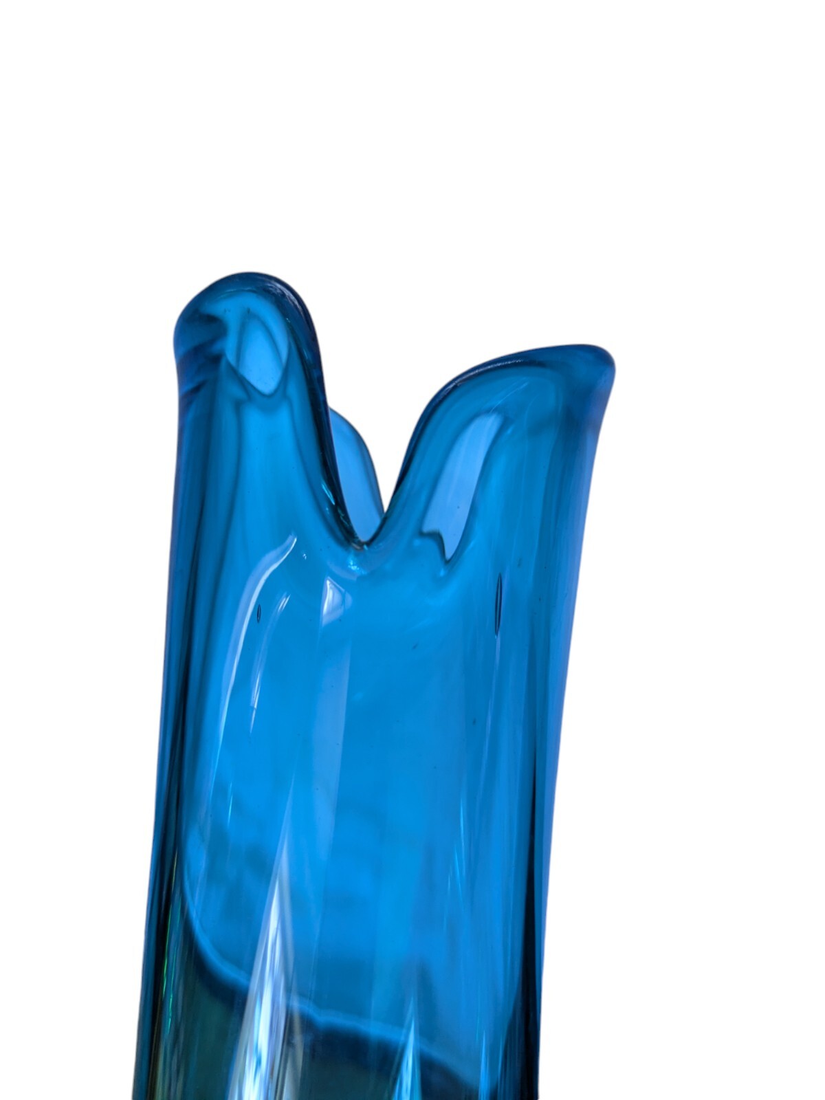 Vintage MCM (possible) LE SMITH PEACOCK BLUE SWUNG GLASS VASE 16.5″ Smoothie