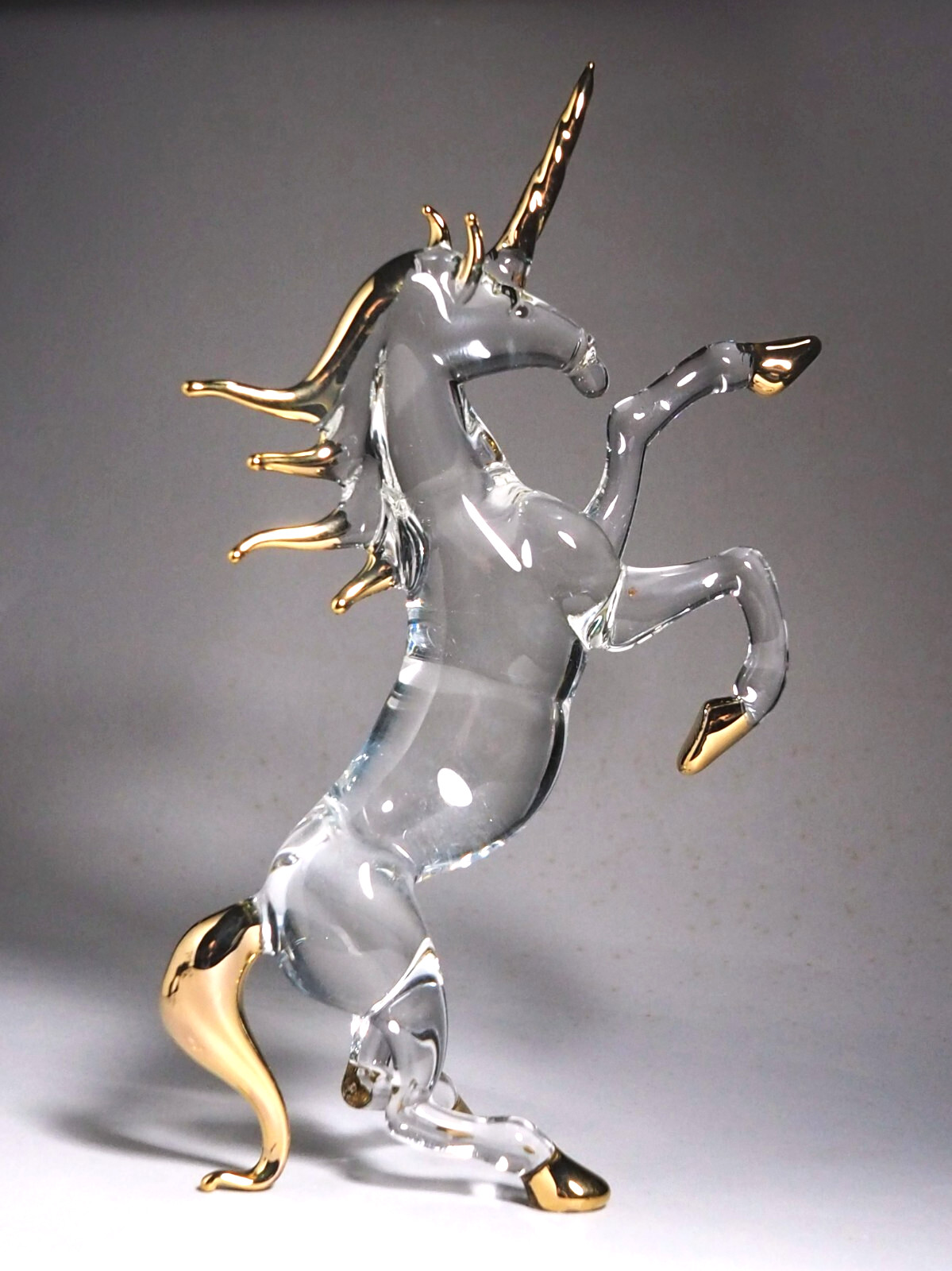 Unicorn horse figurine figure hand blown glass art Myth gold trim 6″ gift decor