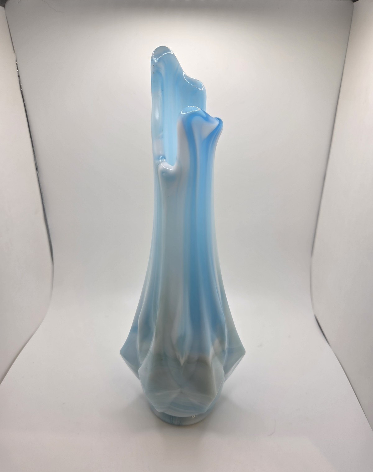 Kanawha Glass Swung Vase Diamondpoint Pattern Blue Slag