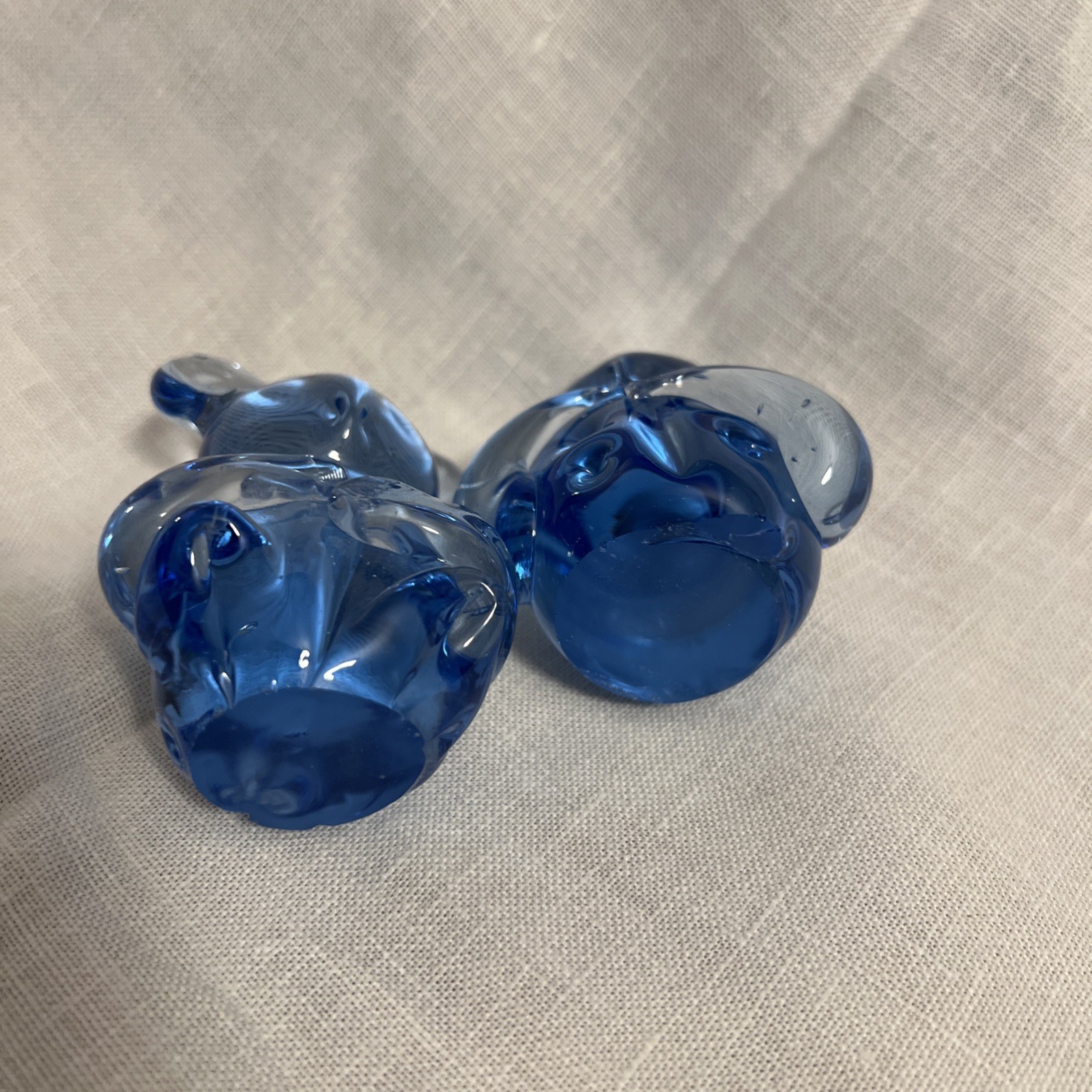 United States Commemorative Fine Art Gallery COBALT BLUE Glass BEAR 3” Pair