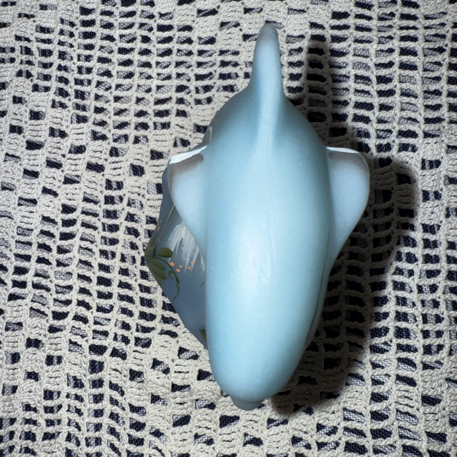 FENTON GLASS 2010 OPAL SATIN HP NATURAL BABY DOLPHIN FIGURINE