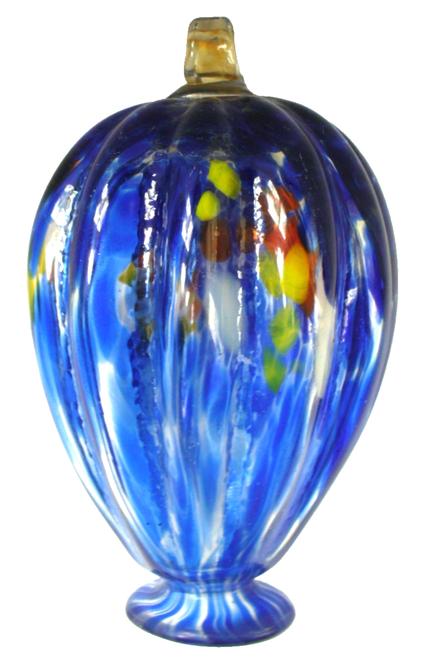 Baloon~HAND BLOWN~Glass~GROOVED~Cobalt Blue~HUMMINGBIRD~Feeder~NO TUBEorSTOPPER